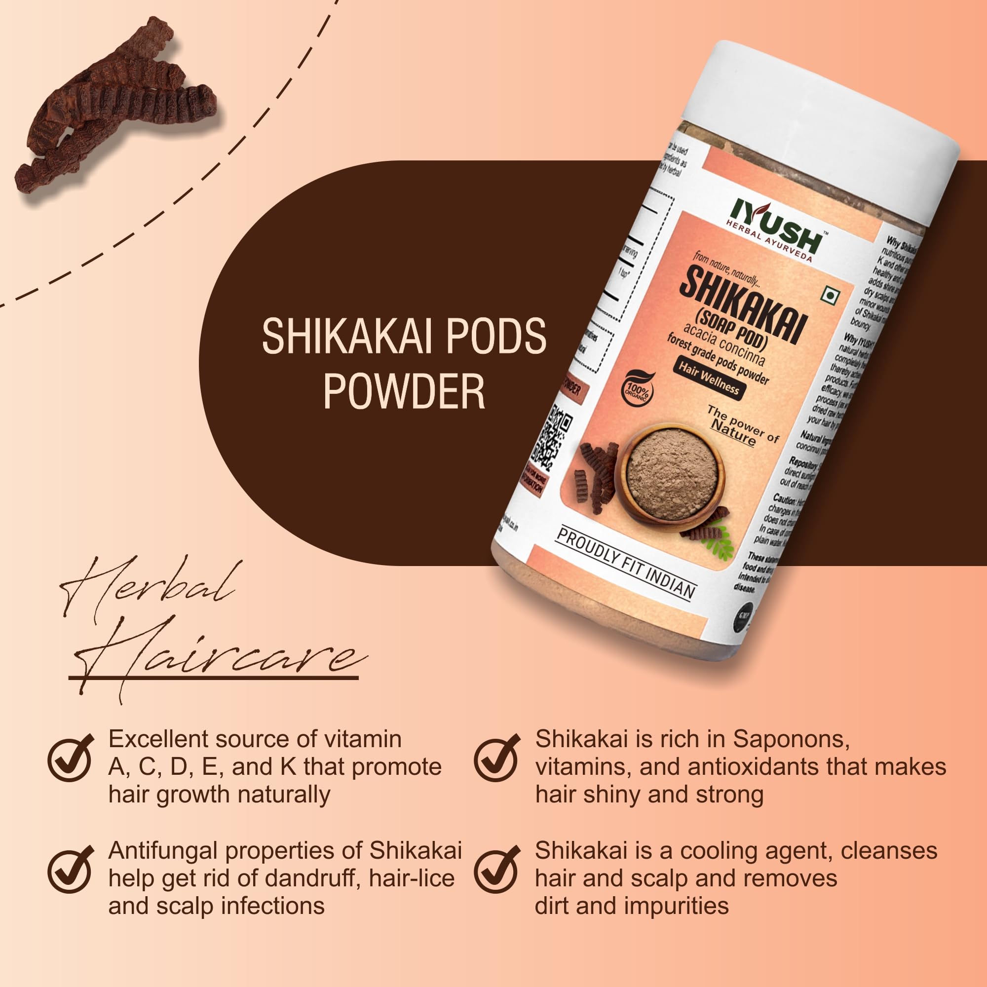 IYUSH Ayurvedic Shikakai Powder for Hair Growth & Volume – 250gm | Natural Herbal Hair Wash | Deep Conditioning Hair Mask for Smooth & Strong Hair | Perfect for DIY Hair Treatments & Ayurvedic Hair Care Routines