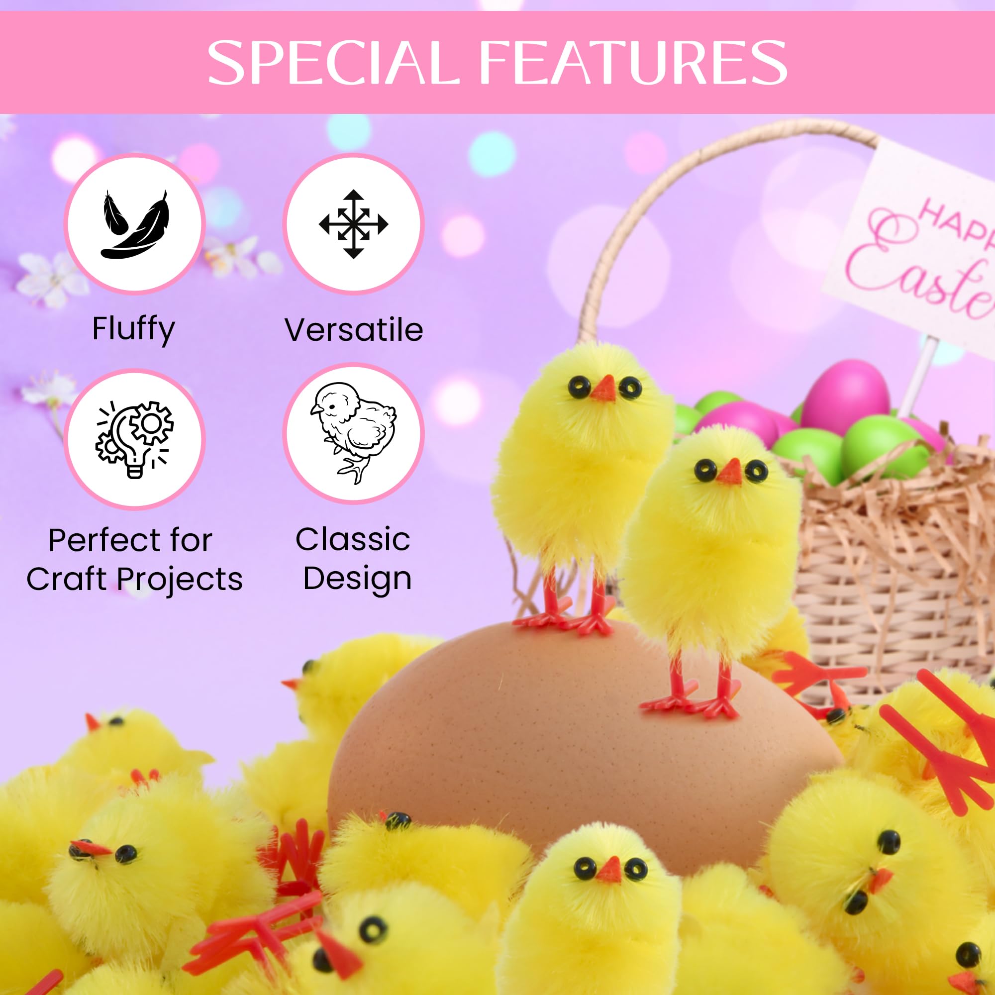 30 Pack Yellow Easter Mini Chenille Chicks - Fluffy Plush Cute Decorations for Easter Bonnets, Egg Hunts & Crafts - Perfect for Home Decor, Cake Toppers & Party Favors - Adorable Spring & Easter Party Supplies