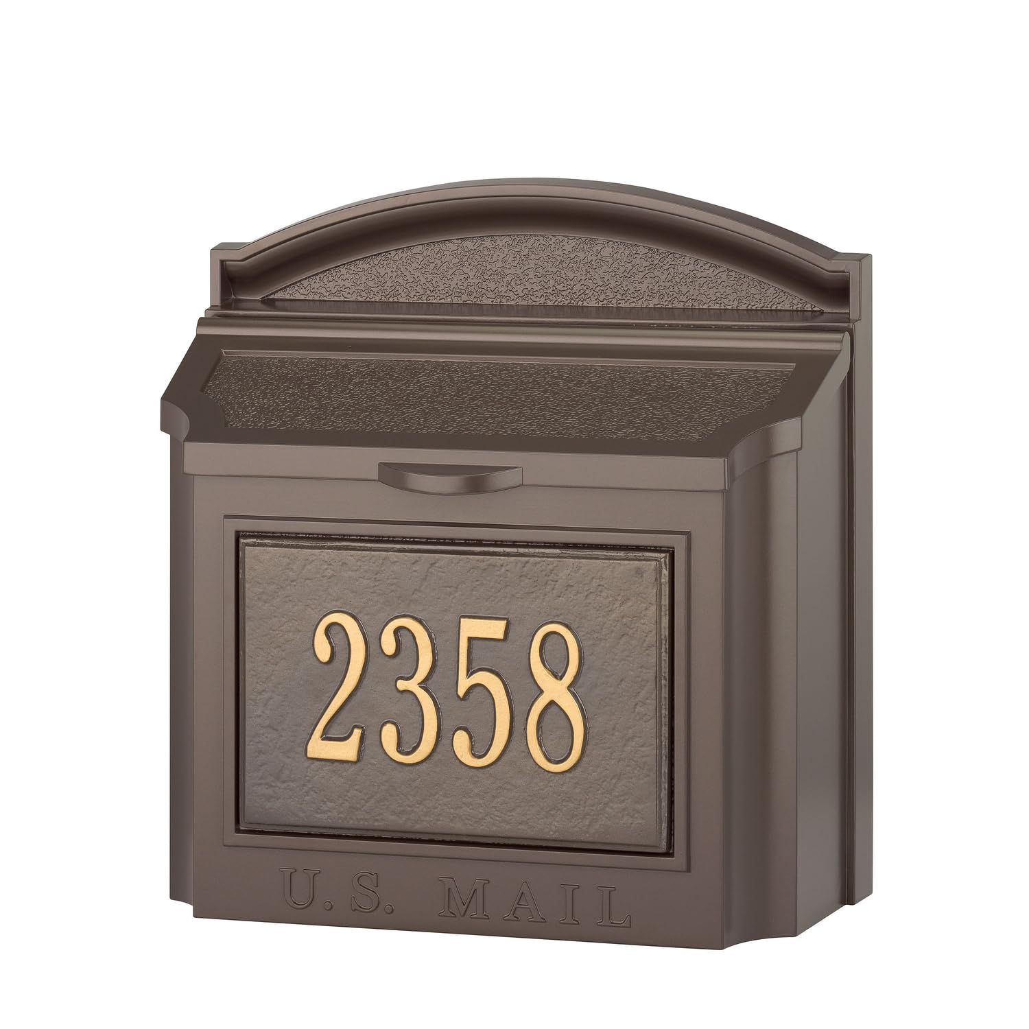 Whitehall Wall-Mounted Mailbox - Large Locking Aluminum Outdoor Mailbox in Bronze/Gold (4 Colors) | Secure Mail Storage for Homes, Apartments & Offices