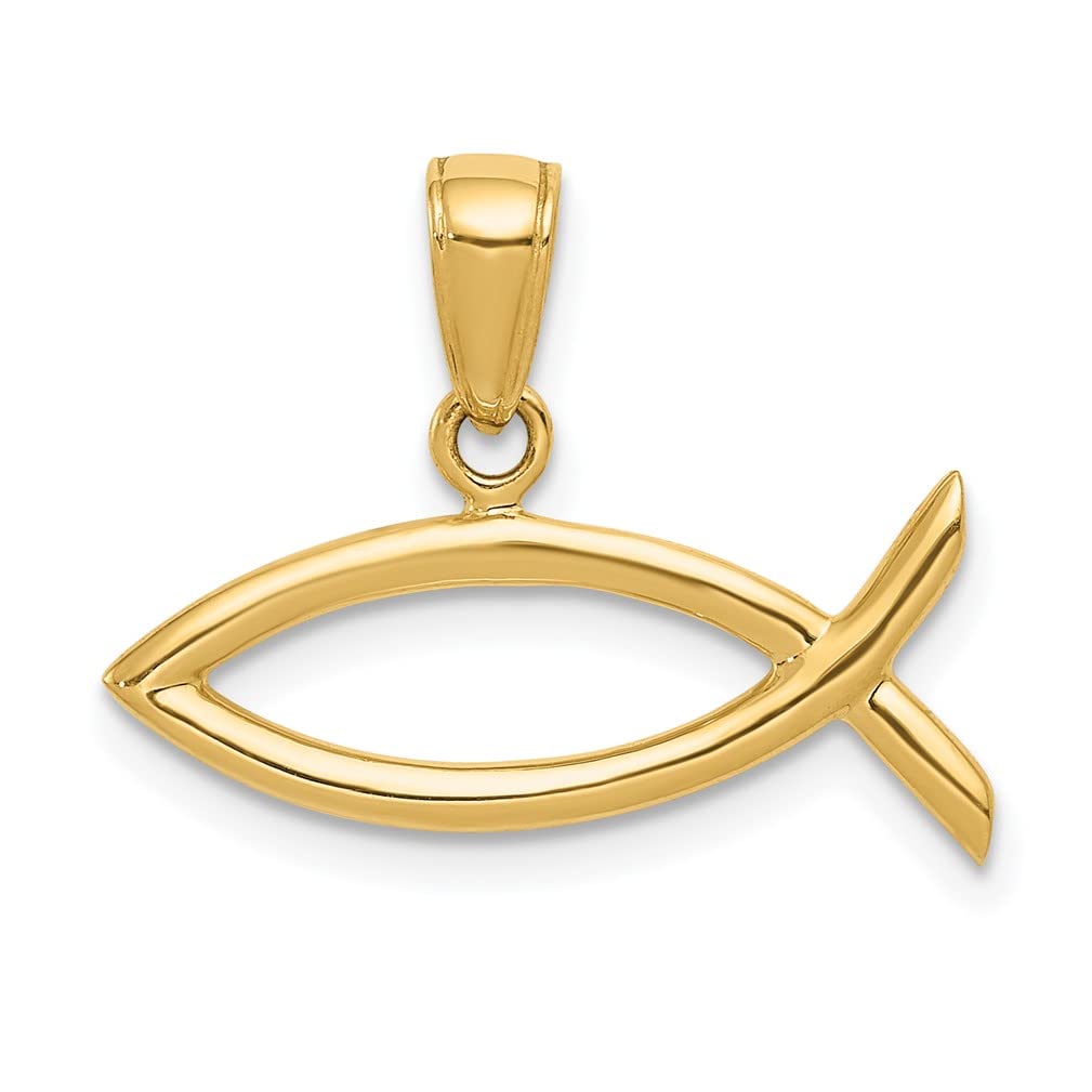14K Yellow Gold Ichthus Fish Pendant Necklace - 0.63x0.87 Inches (16x22mm) - Christian Jewelry for Women & Men - Perfect for Baptism, Confirmation & Everyday Faith Wear
