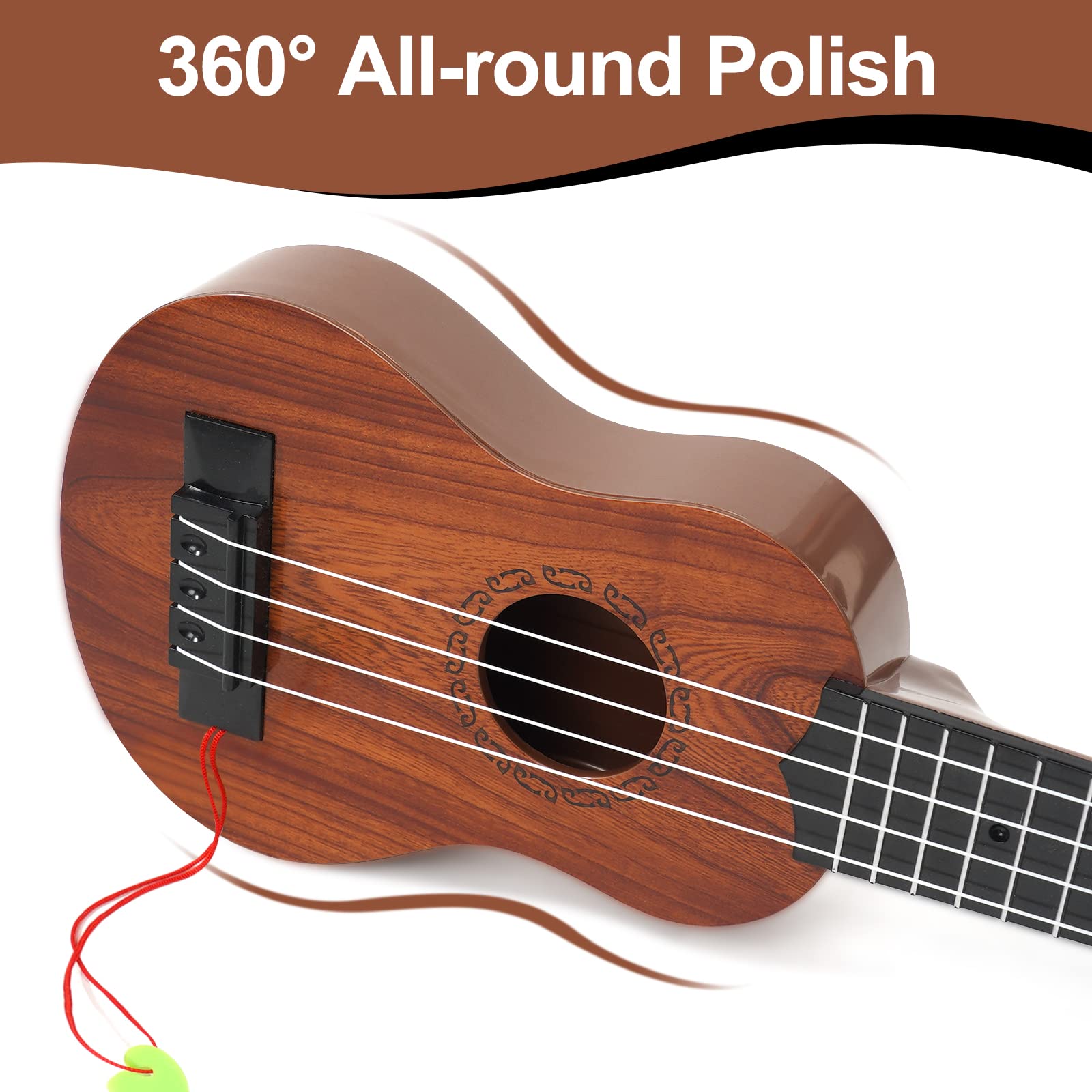 Raimy 17 Inch Kids Ukulele - 4 String Mini Guitar Musical Instrument for Toddlers & Beginners | Educational Toy with Picks for Boys & Girls | Mahogany Wood | Perfect for Birthday Gifts, Music Lessons & Family Fun