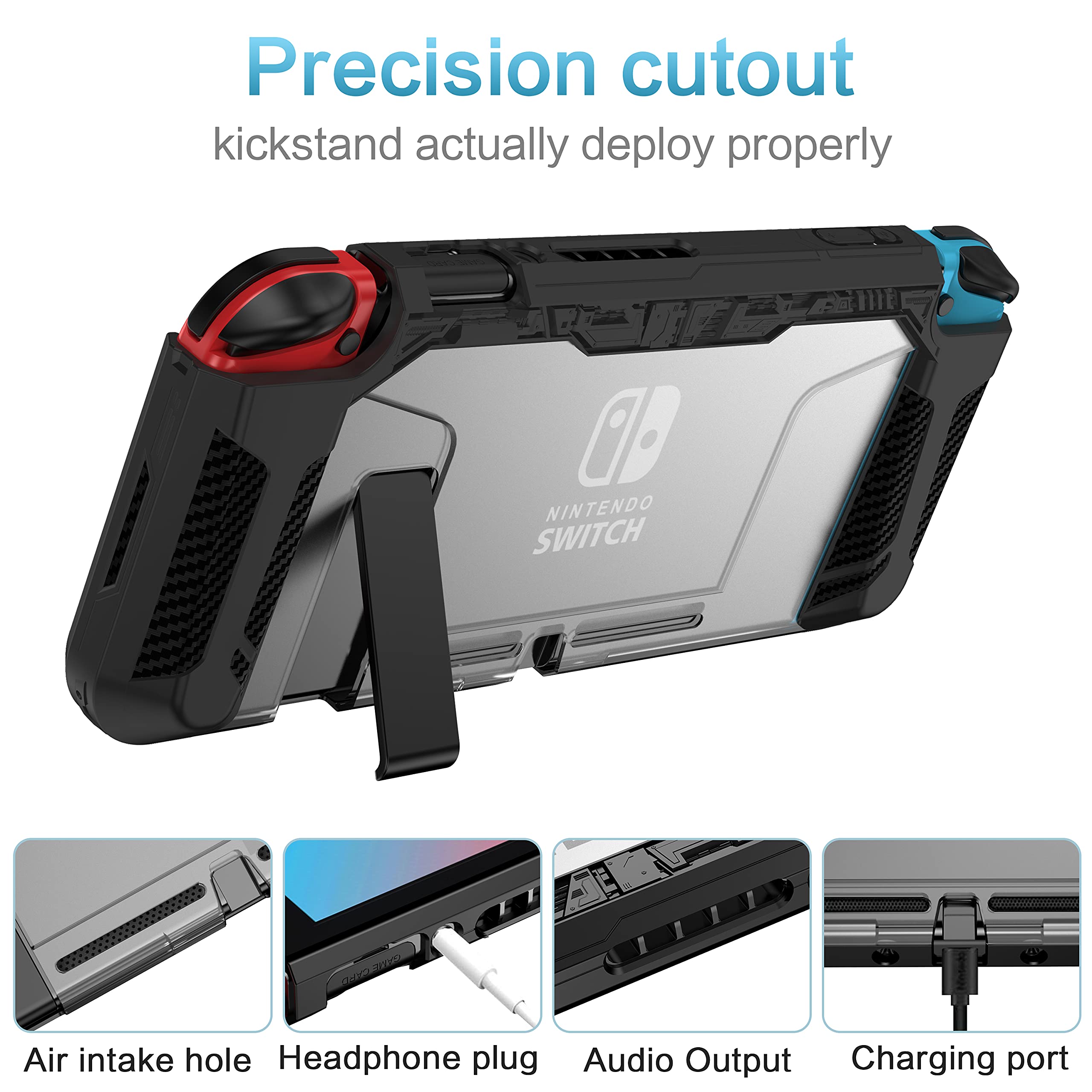 Premium Shock-Absorption Dockable Case for Nintendo Switch 2017 & Joy-Con Controllers - Anti-Scratch TPU Protective Cover with Ergonomic Grip (Black) | Perfect for Gaming On-The-Go, Travel Protection & Home Console Use