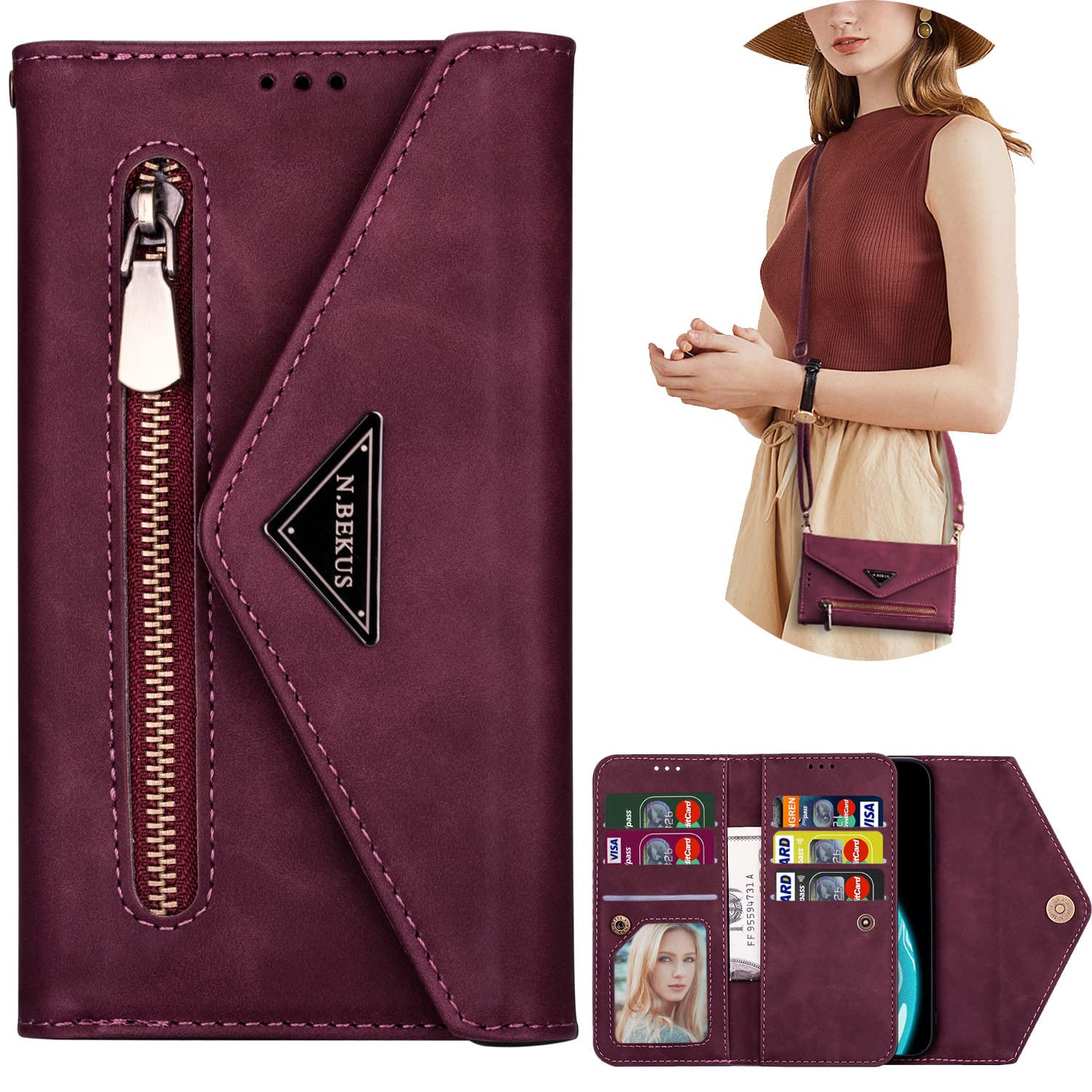 Premium Faux Leather Wallet Case for Samsung Galaxy A53 5G - Crossbody Phone Purse with Adjustable Strap, ID Card Holder & Secure Magnetic Closure (Wine Red) | Perfect for Travel, Shopping & Everyday Use