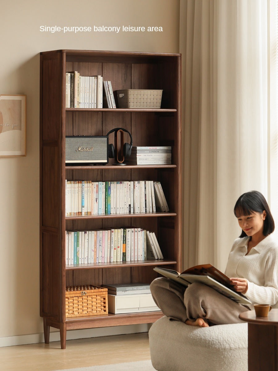 Solid Black Walnut & Oak Wood Bookcase - Customizable Wall-Mounted Bookshelf for Living Room, Home Office & Library Storage