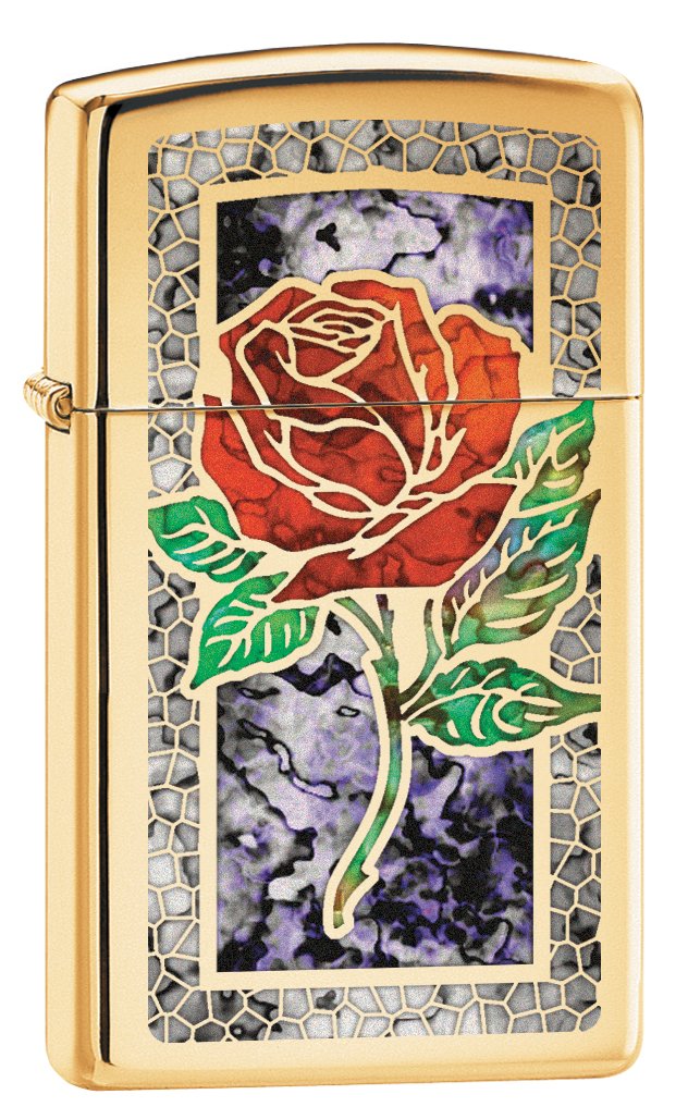 Zippo Custom Slim Fusion Rose High Polish Brass Lighter 78750 - Windproof Refillable Lighter for Outdoor, Camping, Travel & Everyday Carry (EDC)