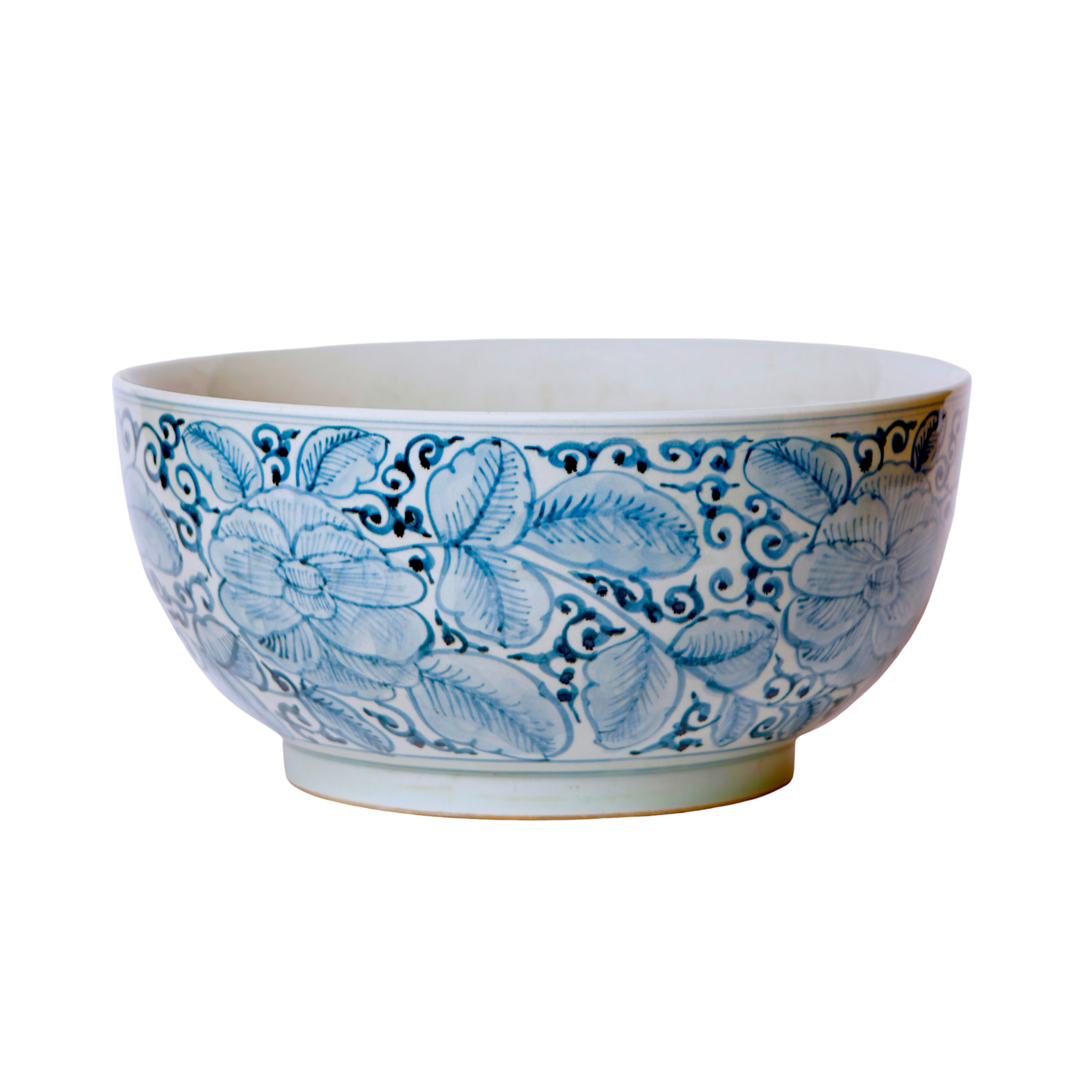 Exquisite Blue and White Porcelain Rose Large Bowl - Handcrafted Ceramic Serving Bowl for Dining, Decor & Special Occasions