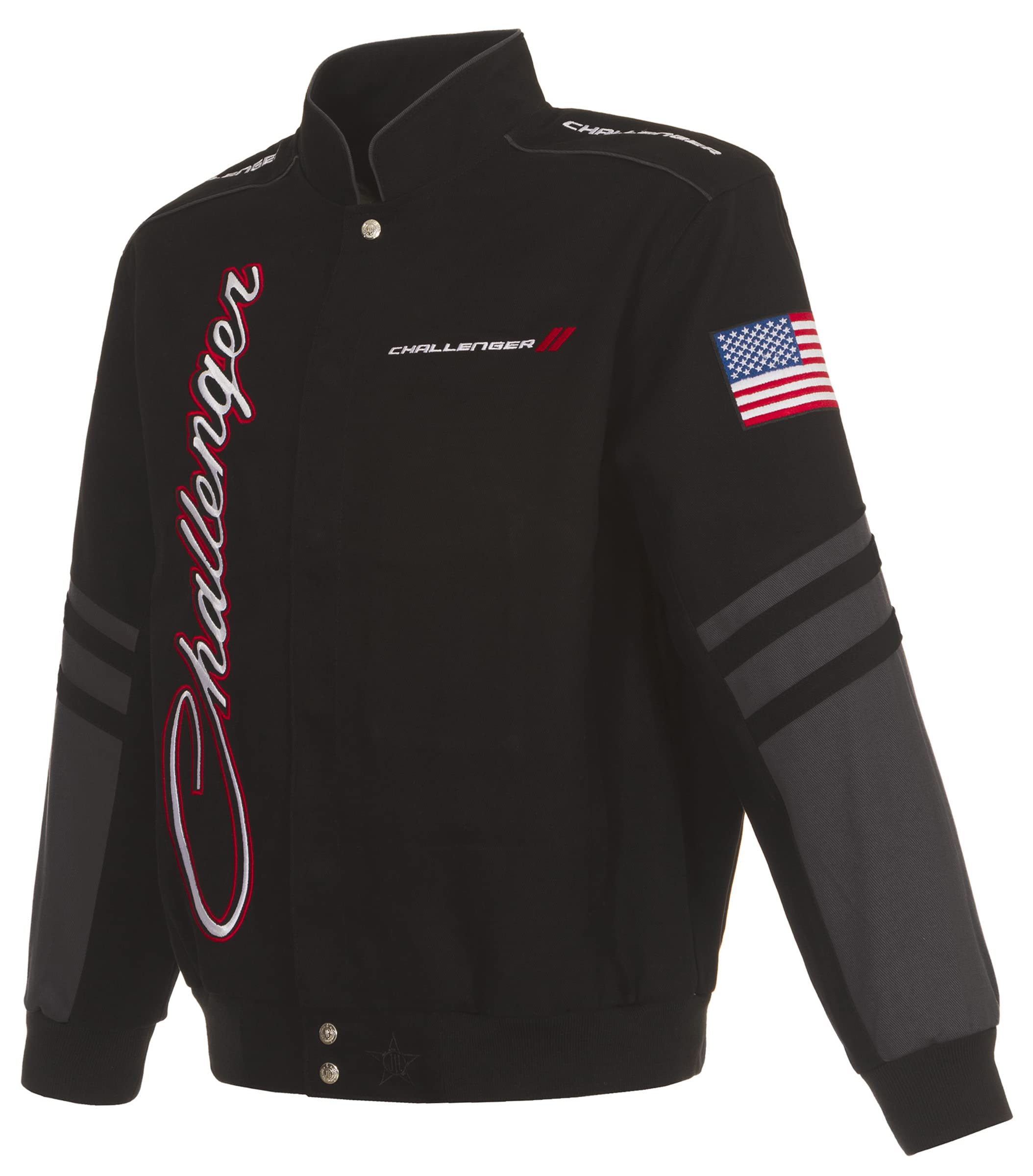 JH DESIGN GROUP Men's Dodge Challenger Embroidered Classic Twill Jacket - Stylish Motorcycle & Casual Outerwear for Car Enthusiasts