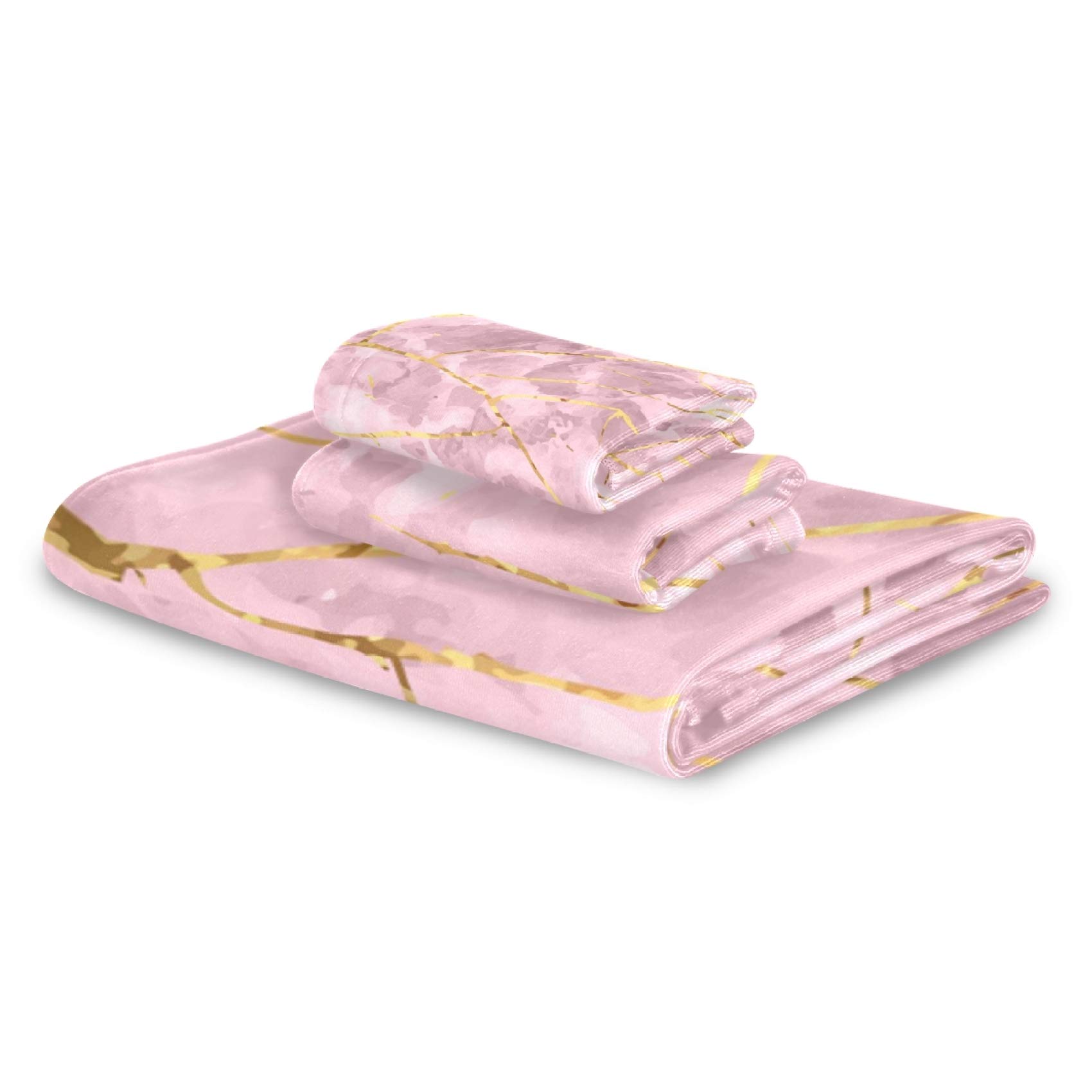 ALAZA Luxury Marble Rose Gold Bath Towel Set - 3-Piece Soft Highly Absorbent Towels (Bath, Hand, Washcloth) for Bathroom, Spa, Gym & Beach - Perfect for Home Decor & Gift Giving