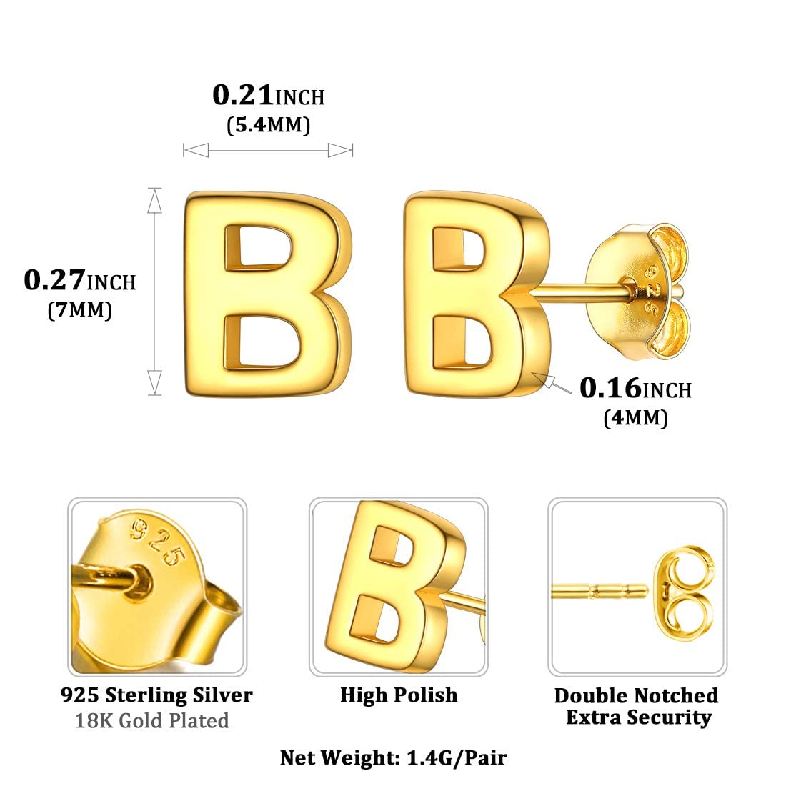 Hypoallergenic 925 Sterling Silver Stud Earrings for Women - Tiny Initial Letter A-Z Ear Studs for Sensitive Ears | ChicSilver Jewelry with Gift Box | Perfect for Everyday Wear, Gifts & Special Occasions