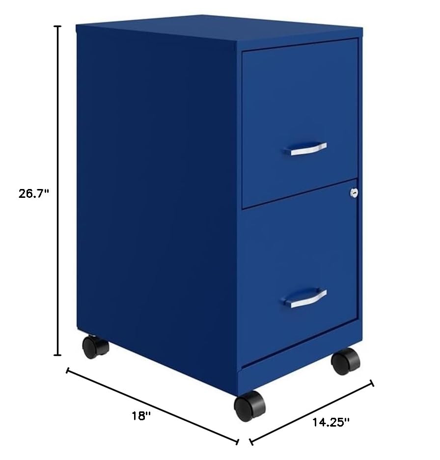 2 Drawer Metal Mobile File Cabinet with Lock - Letter Size, Blue, Fully Assembled - Office Organization & Home Office Storage Solution