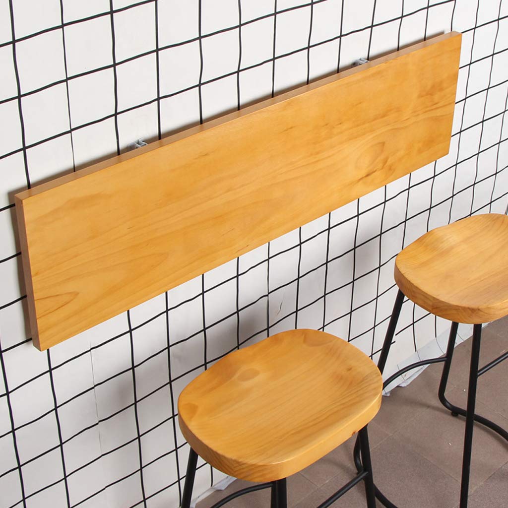 Solid Wood Wall-Mounted Folding Desk - American Country Style Kitchen Pub Table with Metal Frame | Space-Saving Computer Desk for Small Apartments, Home Office & Coffee Bars