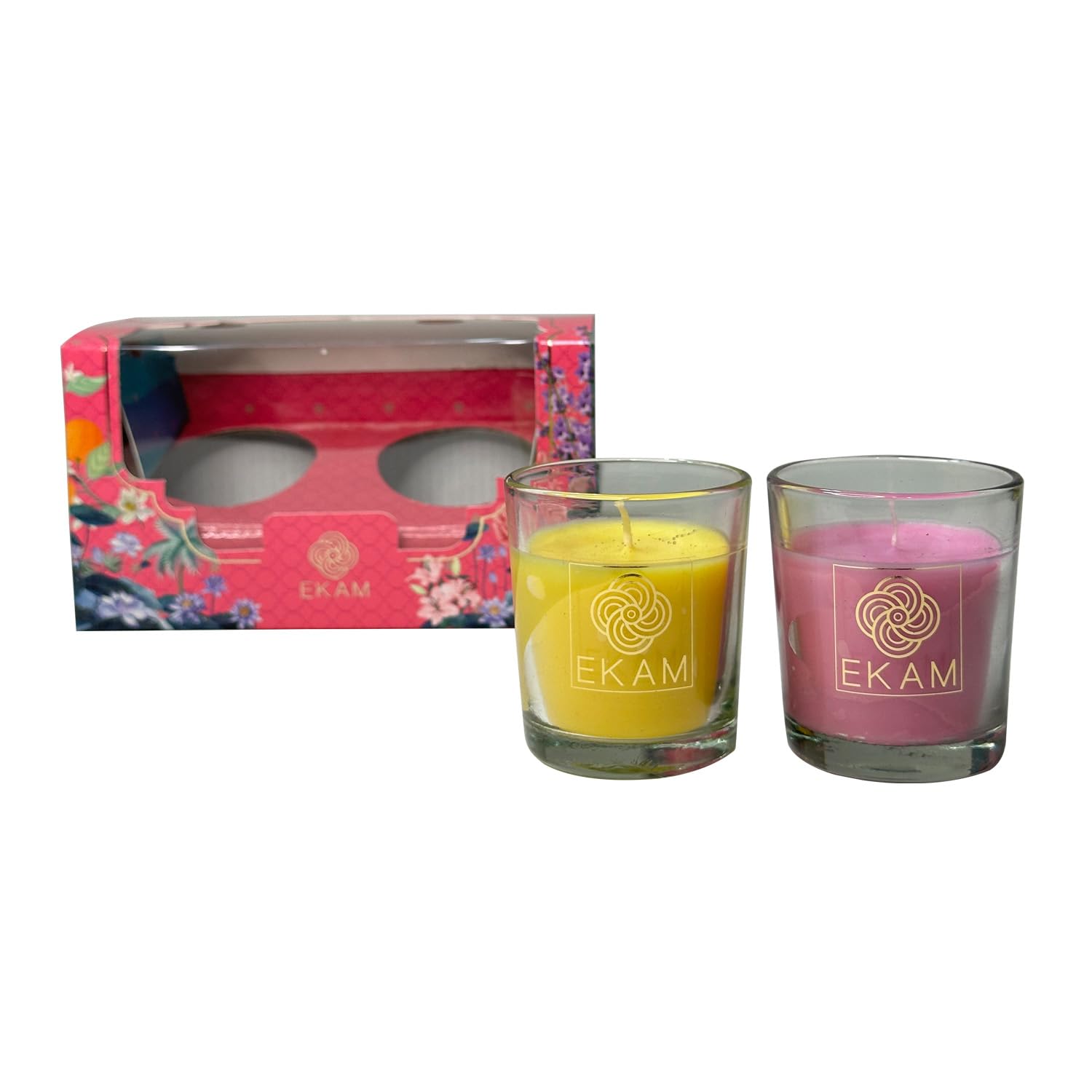 EKAM Luxury Scented Votive Candles - Pack of 2 (Honey Lemon & Clary Sage Geranium) | 10 Hour Burn Time | Home Decor, Gifts & Aromatherapy | Perfect for Christmas, Weddings & Relaxation
