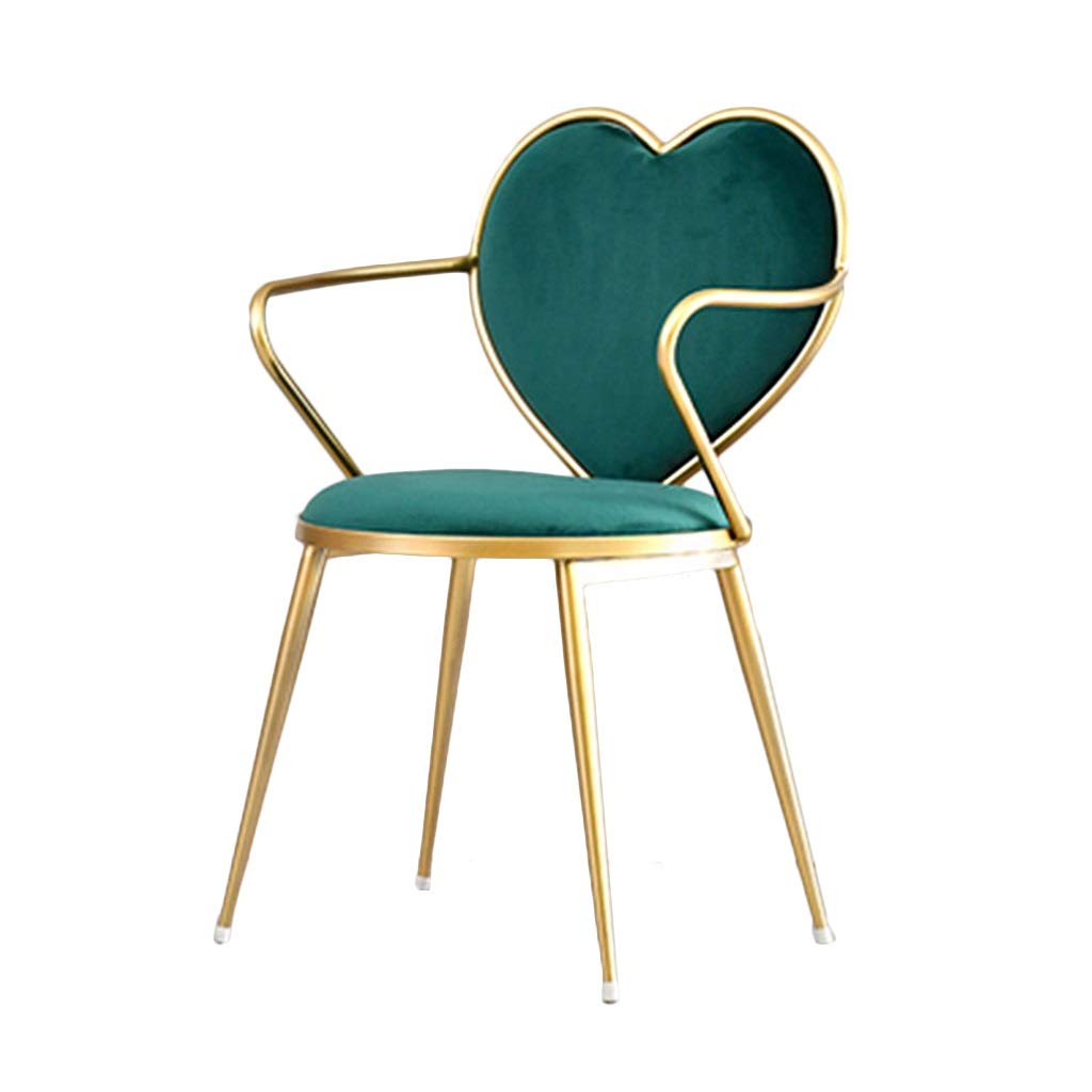 Luxury Velvet Vanity Chair with Heart-Shaped Back - Adjustable Makeup Stool for Bedroom & Dressing Room, Metal Frame Upholstered Seat (Green, 18.1