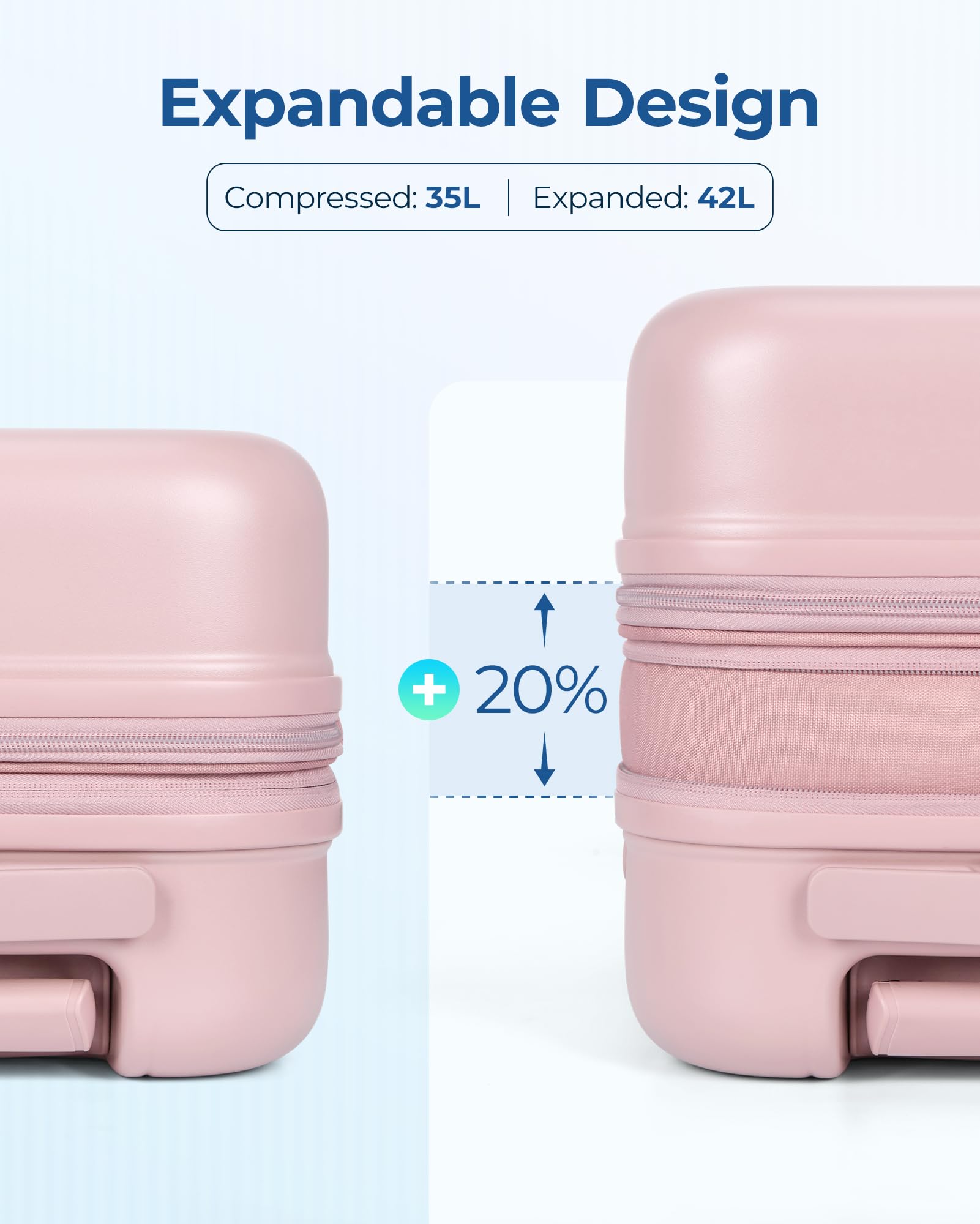 BAGSMART 20 Inch Hardside Expandable Spinner Luggage - Lightweight PC Carry-On Suitcase with TSA Lock, Airline Approved for Women Travel (Pink) - Perfect for Business Trips, Weekend Getaways & Air Travel