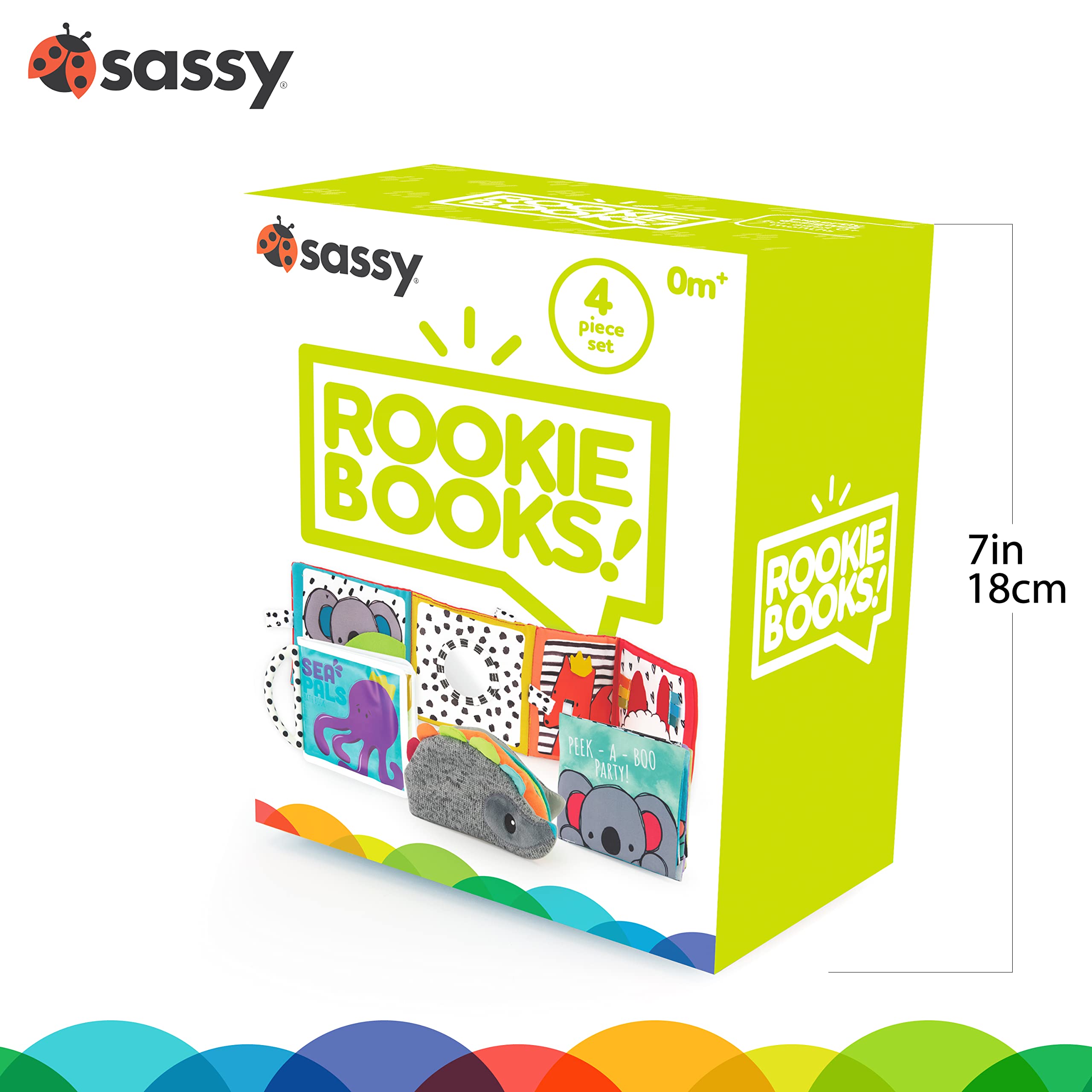Sassy Rookie Books Baby Box - Educational Toy Gift Set for Babies 2+ Months | Early Learning Development, Sensory Play & Bedtime Stories