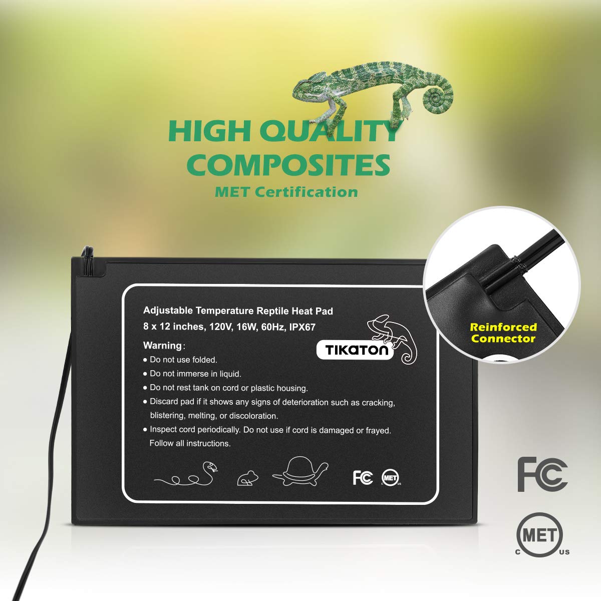 Tikaton Reptile Heat Pad - Adjustable Temperature Under Tank Heater for 10-20 Gallon & 30-40 Gallon Tanks | Terrarium Heat Mat for Turtles, Snakes, Lizards, Frogs, Spiders & Plant Boxes | Perfect for Reptile Habitats & Tropical Plant Growth