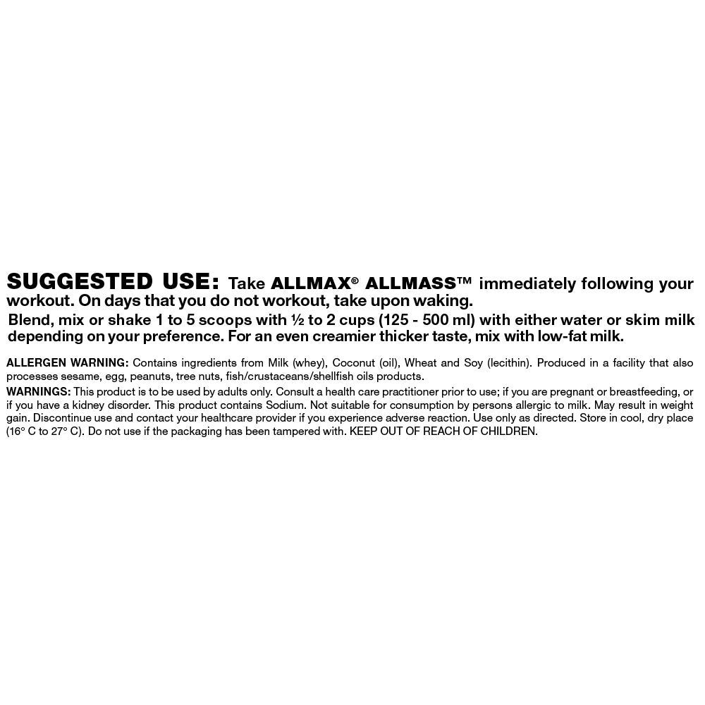 Allmax Nutrition All Mass Post Workout Gainer - High Calorie Protein Powder for Muscle Growth & Recovery, Vanilla Flavor, 12lb (Pack of 1) | Ideal for Bodybuilding, Weight Gain & Post-Workout Recovery