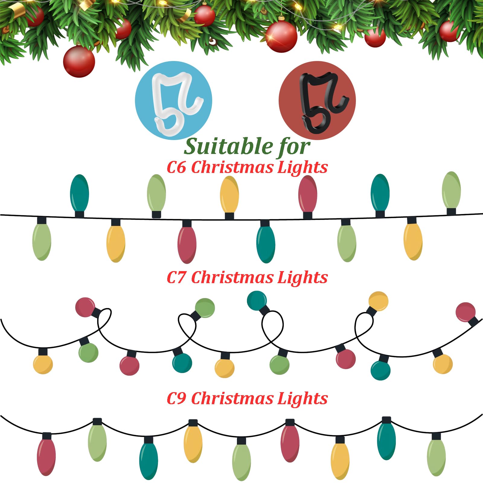 Outdoor Christmas Light Clips - 400 Pack Black for Gutter Hanging