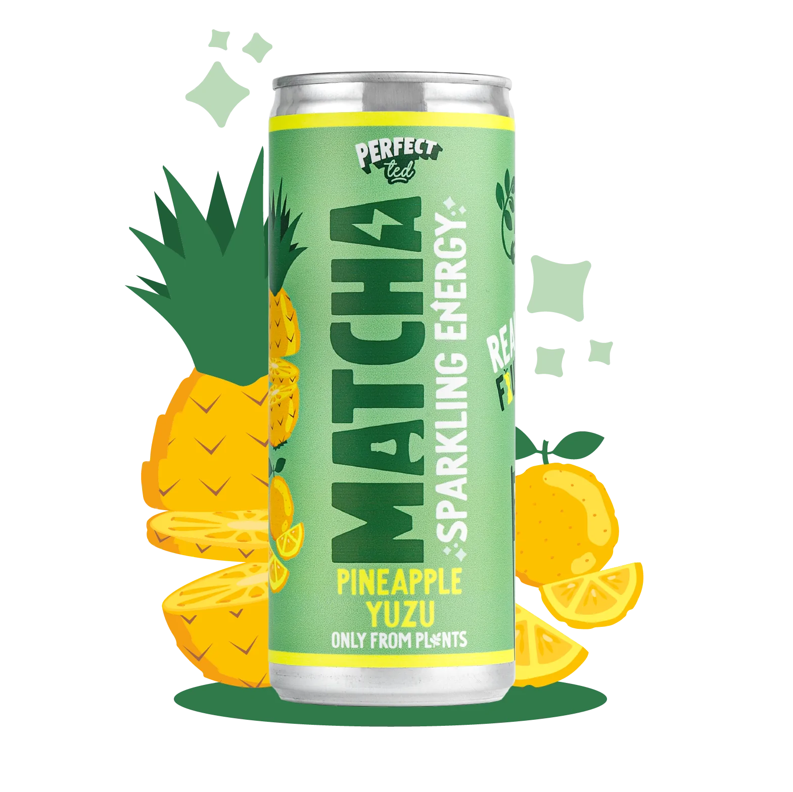 Organic Matcha Energy Drink with Pineapple Yuzu Flavor - 250ml Can | Natural Caffeine Boost for Workouts, Study & Focus | Vegan & Gluten-Free Energy Supplement