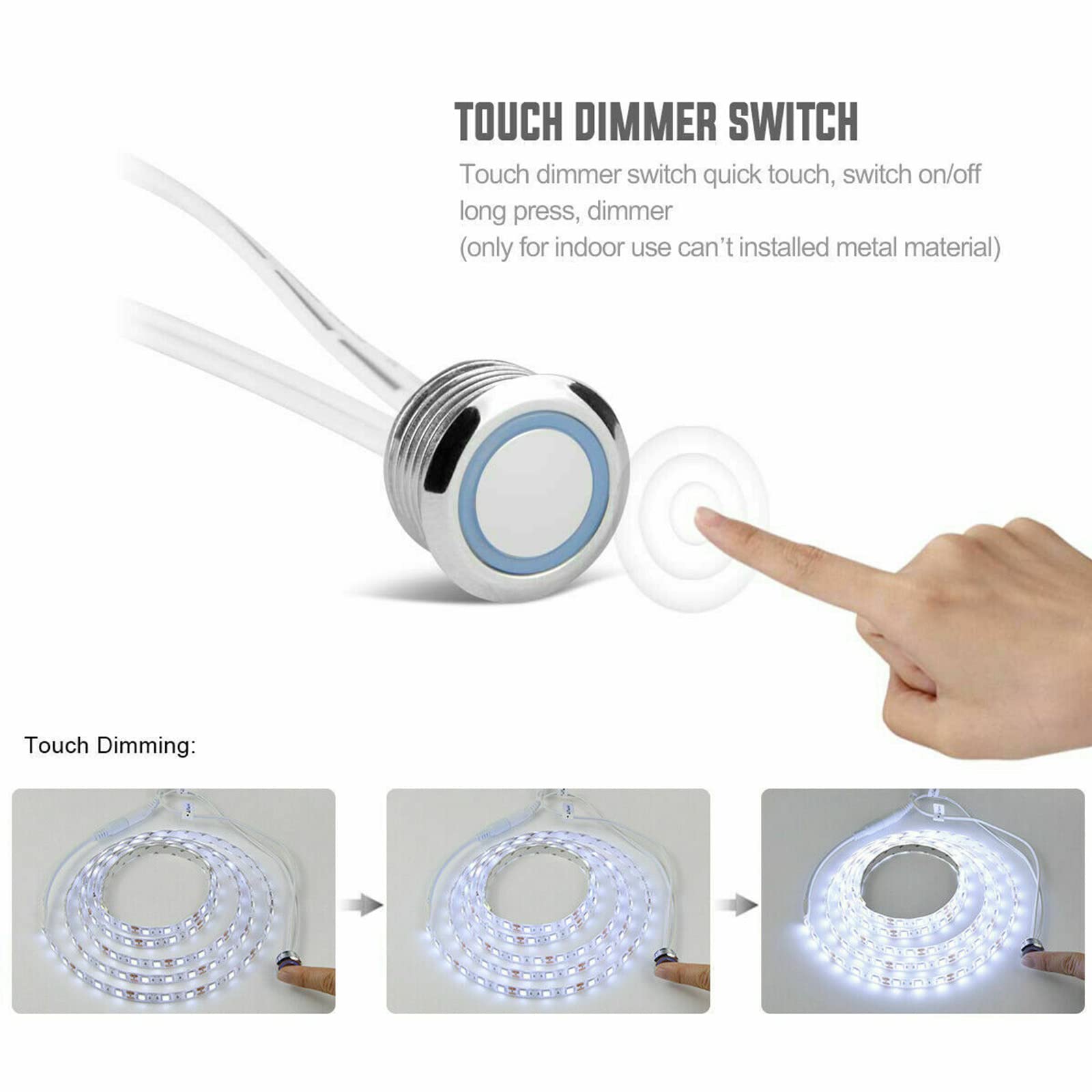 12V 2A Touch Sensor Switch with LED Dimmer - DC Touch Control for LED Strip Lights, DIY Cabinet Lighting, Bedroom Closet, Corridor Lamps (Perfect for Home Decor, Smart Lighting Projects)