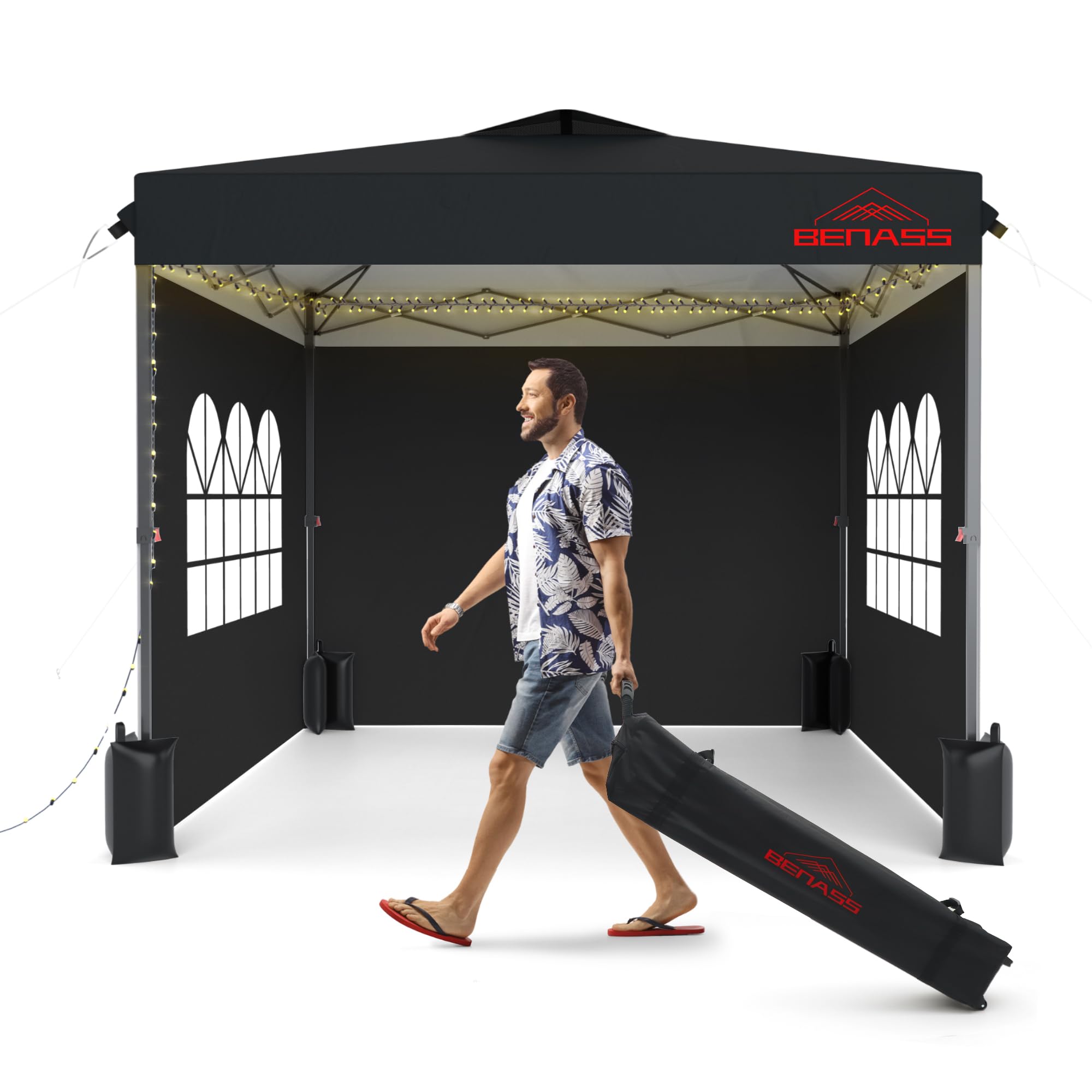 10x10 Pop Up Canopy Tent with Removable Sidewalls - Heavy Duty Instant Shelter for Outdoor Events, Parties, Camping & Backyard Gatherings - Easy One-Person Setup in Black