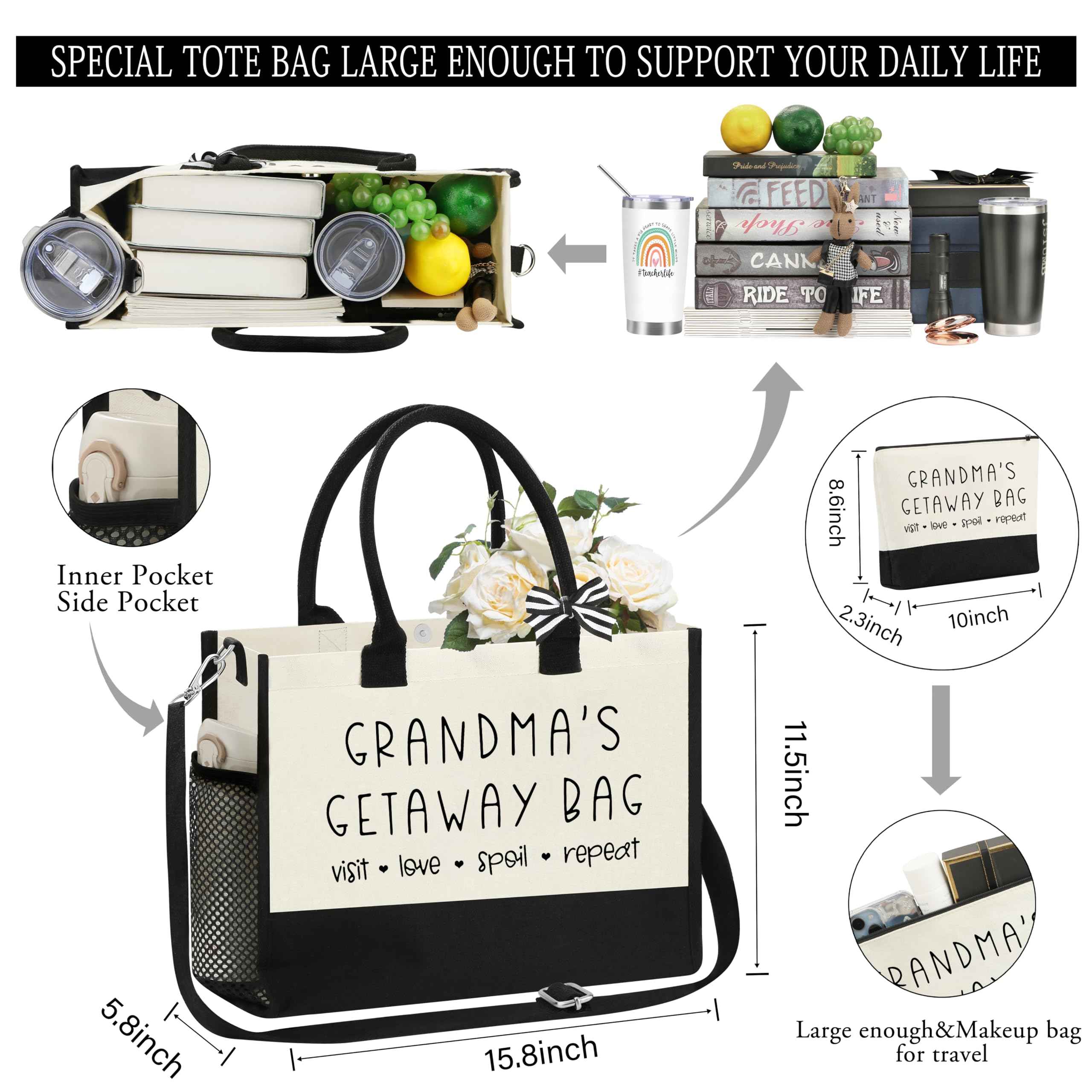 Personalized Canvas Tote Bag for Women - Birthday, Mother's Day, Wedding & Christmas Gift Ideas - Perfect for Beach, Shopping & Everyday Use