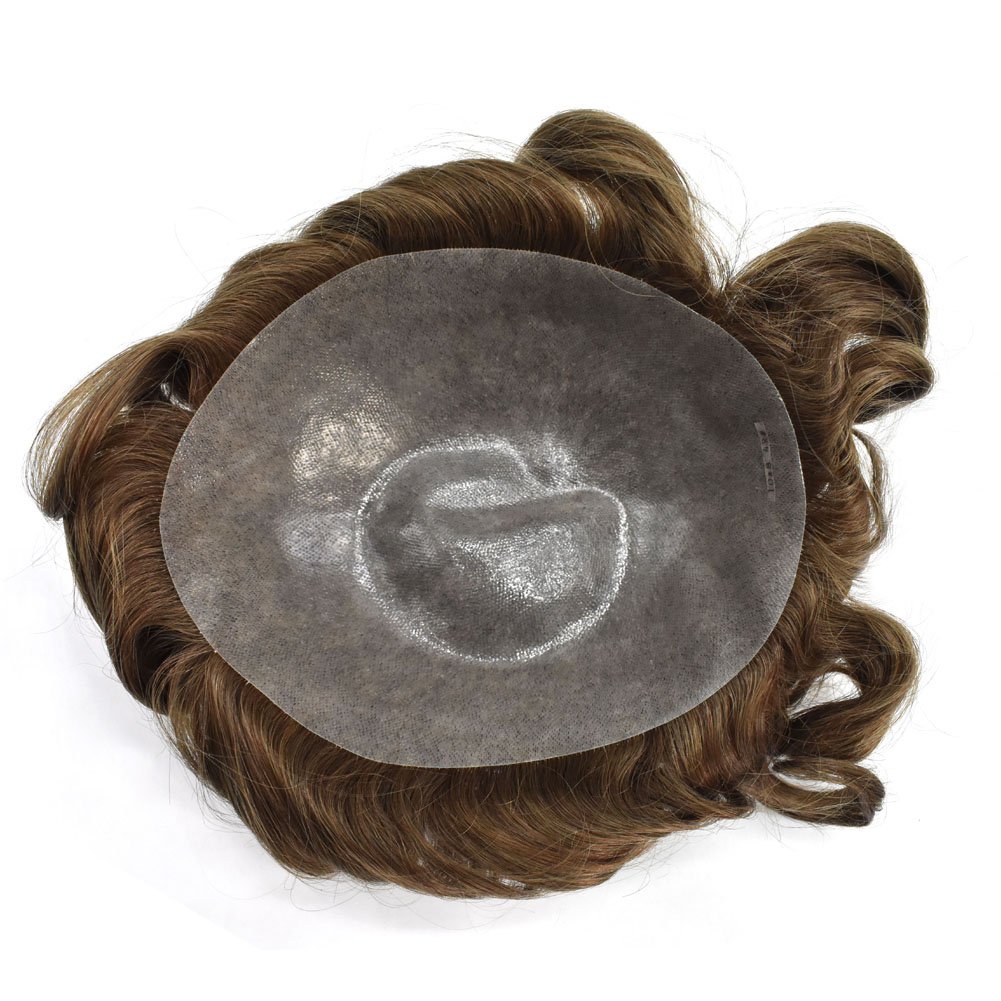Premium Men's Toupee - 100% Human Hair Replacement System - Full PU Base - Light to Medium Density (7