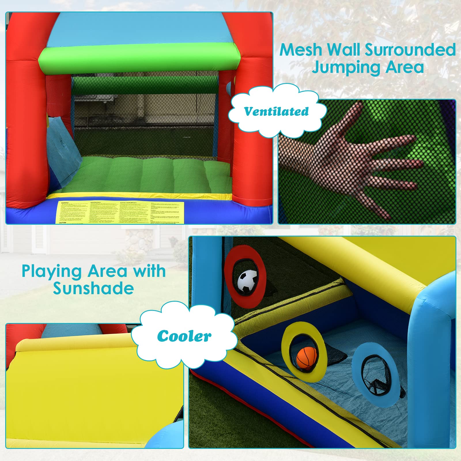 BOUNTECH Inflatable Bounce House with Ball Pit - Kids Indoor/Outdoor Playhouse with Canopy & Obstacles - Includes GFCI Blower - Perfect for Birthday Parties, Park Playdates & Backyard Fun - Toddler Safe Bouncy Castle Gift for Boys & Girls