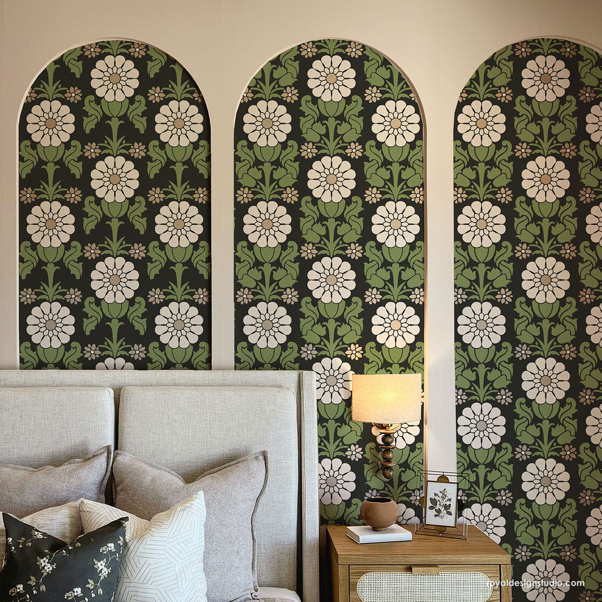 Brittany Floral Stripe Wall Stencil - DIY Home Decor Painting Template for Bedroom, Living Room & Nursery - Reusable Wall Art Design