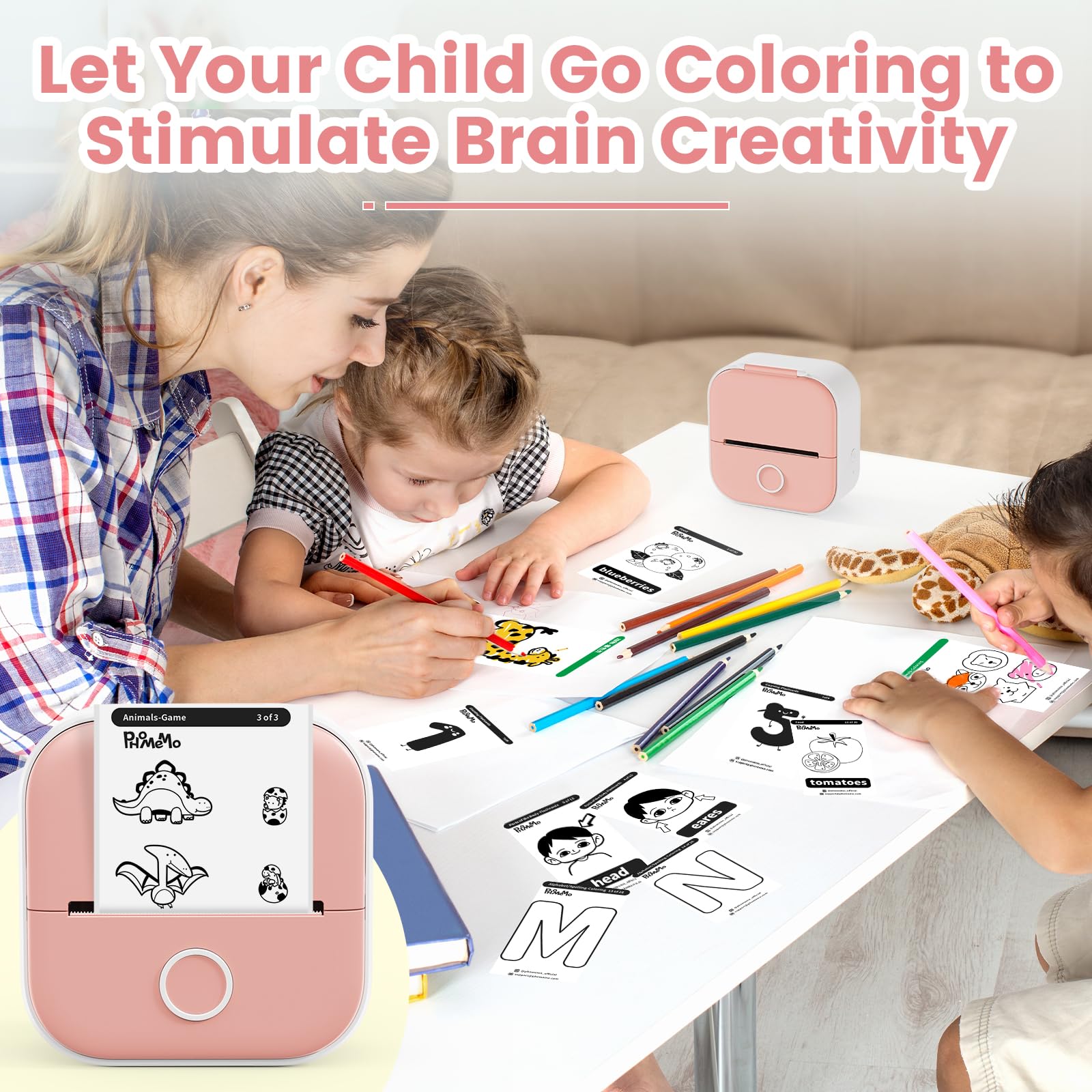 Odaro T02 Mini Bluetooth Thermal Sticker Printer - Portable Sticker Maker Machine with 1 Roll Paper, Wireless Label Printer for School Notes, Journals, Coloring Pictures, DIY Crafts (Pink) - Perfect for Home, Office & Classroom Use