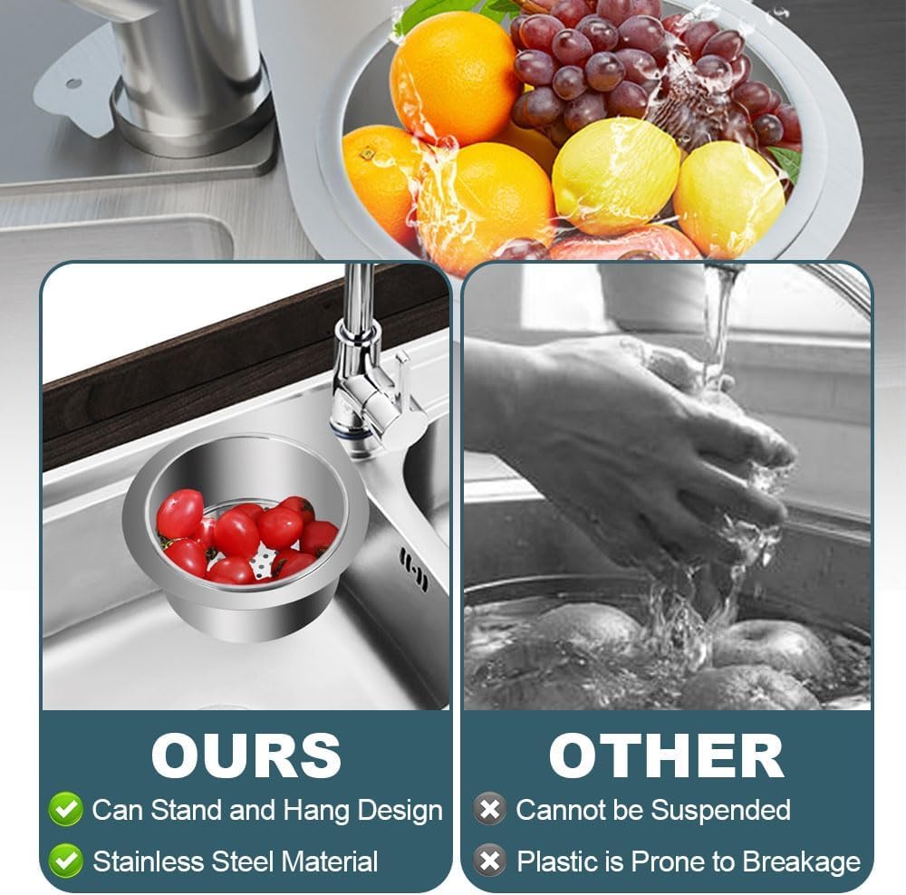 Stainless Steel Sink Strainer Basket - 3 Pcs for Kitchen & Vegetable Drain