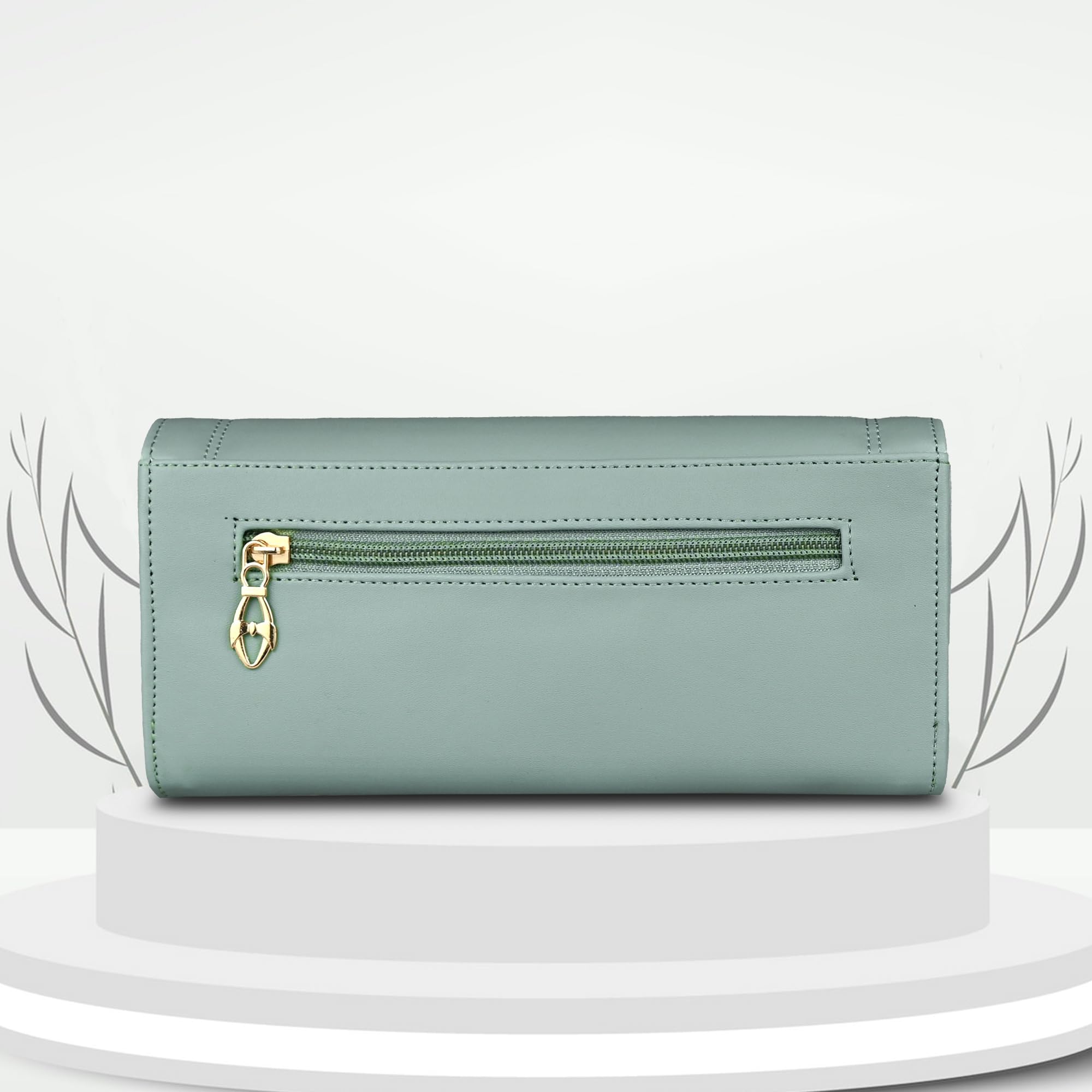 ALSU Women's Vegan Leather Wallet Clutch Purse - Light Green Handbag with Phone Pocket & 4 Card Slots (gdu-033blugrn) | Perfect for Parties, Weddings & Everyday Use