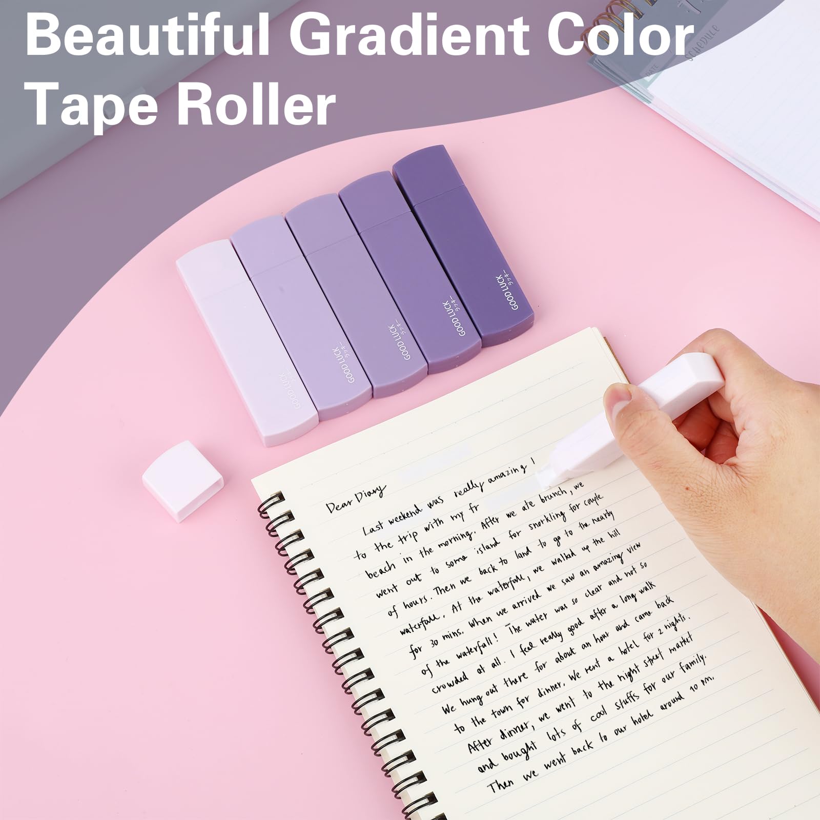 6PCS Mini Whiteout Correction Tape Rollers - Small Instant Correction Tapes for Students, Office & School Supplies - Cute Gradient Purple Whiteout Tape Set (Perfect for Homework, Notes & Document Editing)