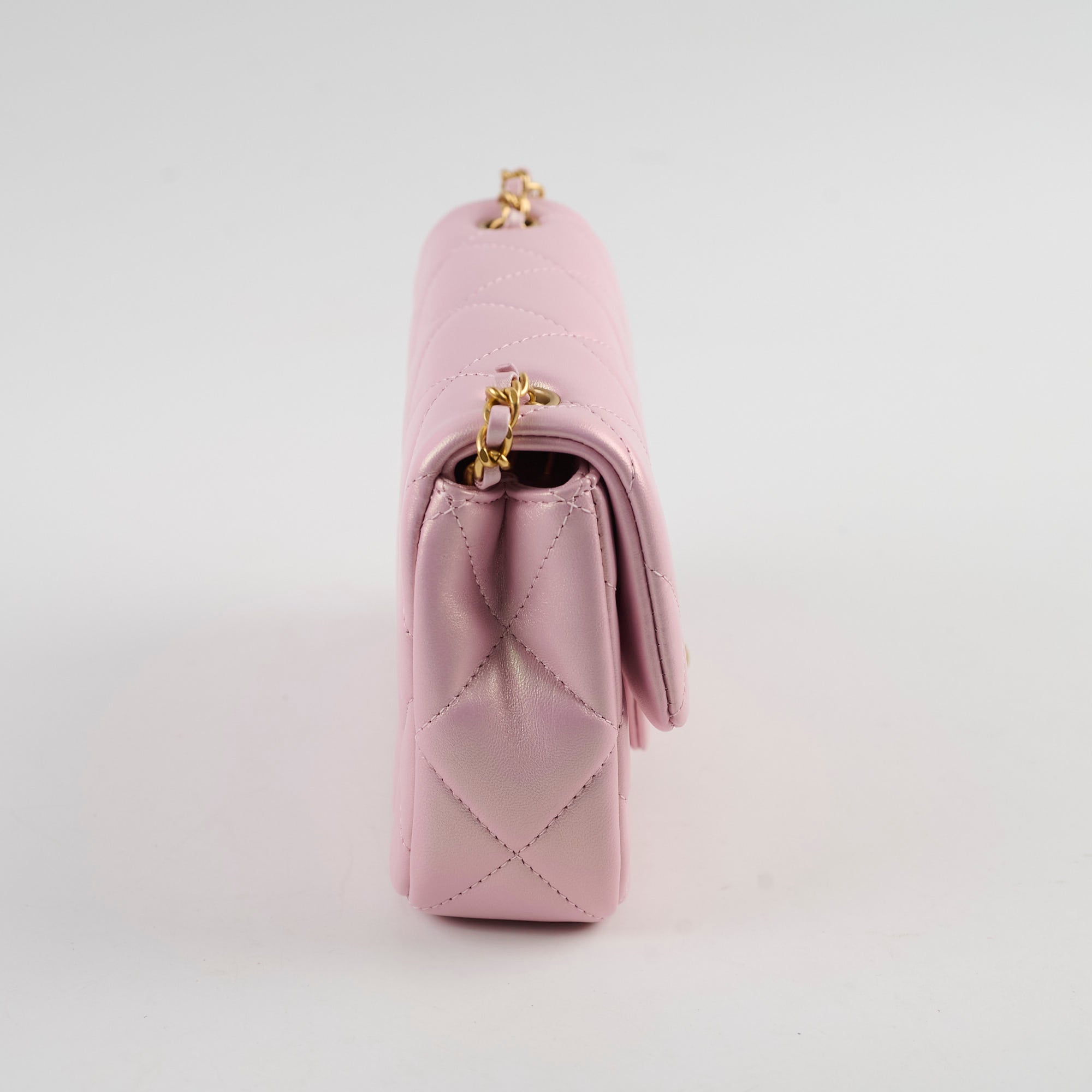 Chanel 2024 Seasonal Square Flap Bag with Pearl Accents in Iridescent Pink - Perfect for Evening Events, Luxury Gift Giving & Fashionable Outfits