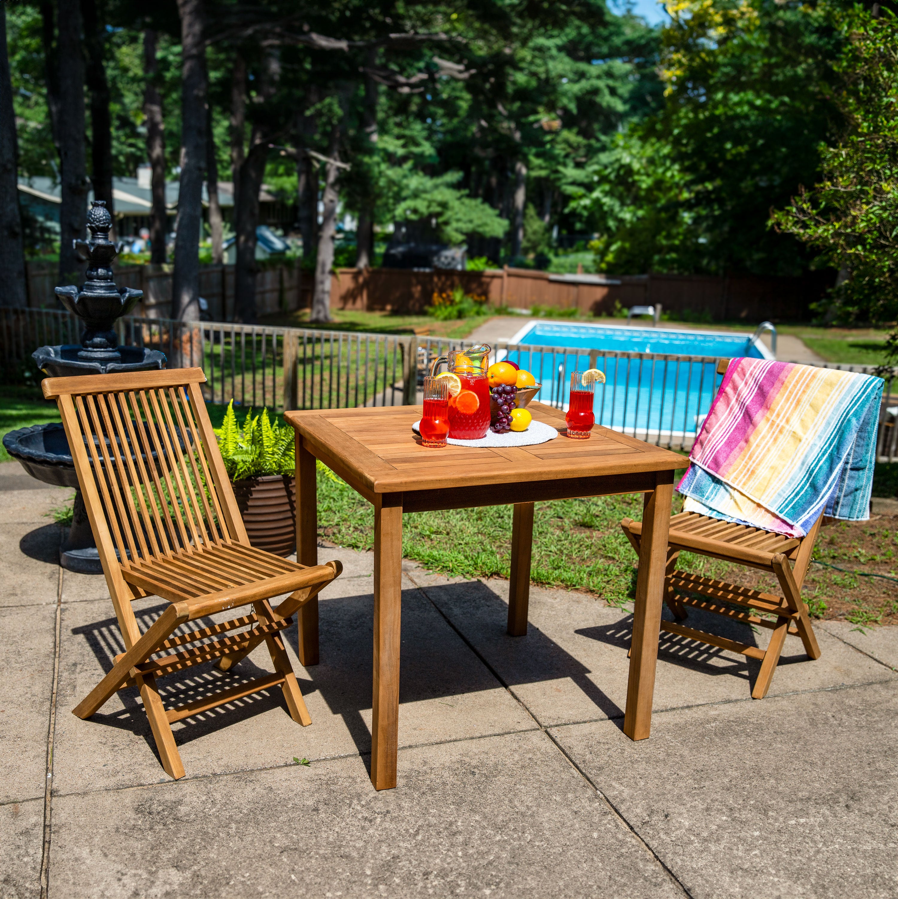 Sunnydaze Teak Square Outdoor Dining Table - Light Stain Finish - 32 Inch - Perfect for Patio, Garden, and Backyard Dining