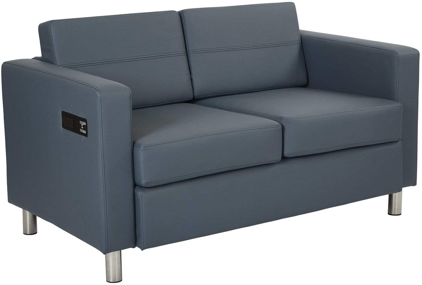 Office Star Ave Six Atlantic Loveseat - Blue Fabric Small Sofa for Living Room, Office & Waiting Areas [ATL52 R105] | Compact 2-Seater Couch with Sturdy Metal Frame for Home, Apartment or Business Lounge