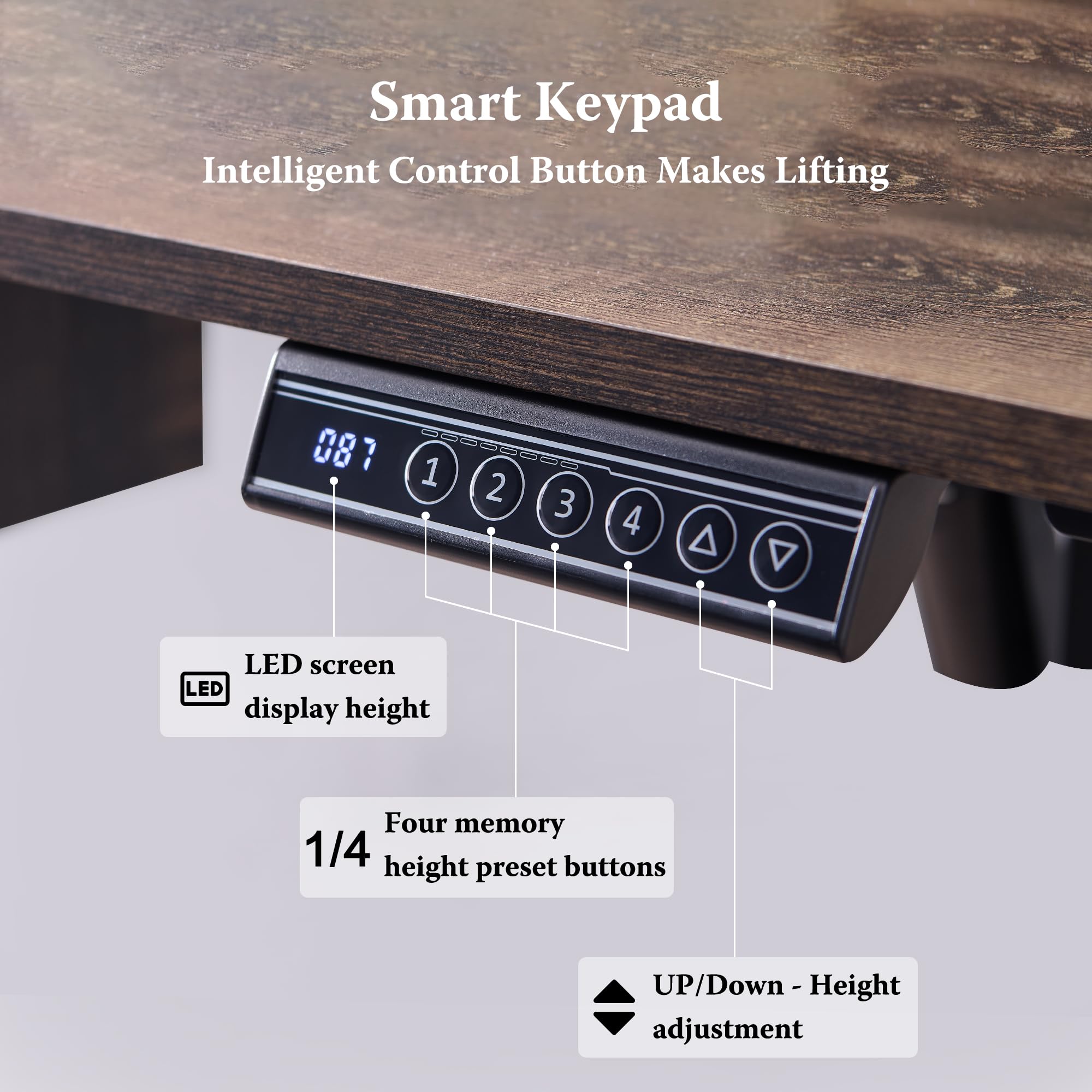 RedLemon 48 Inch Electric Standing Gaming Desk - Height Adjustable Computer Desk with Power Outlets, LED Lights, Keyboard Tray & Monitor Shelf - Dark Rustic Oak Finish for Home Office & Gaming Setup