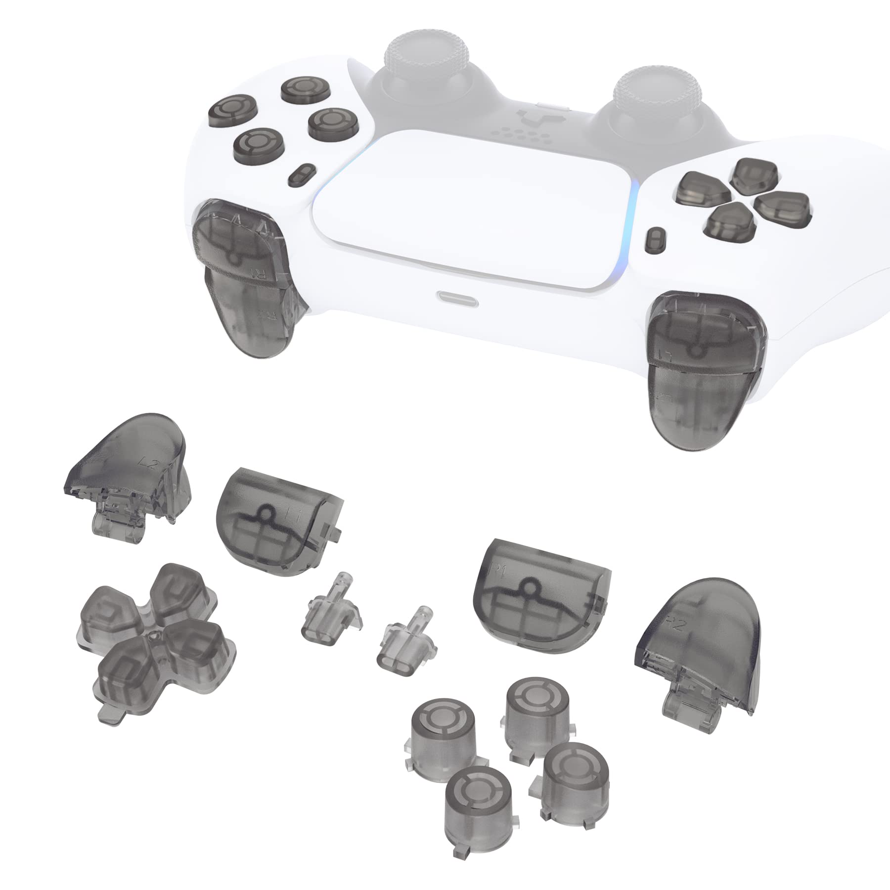 Premium eXtremeRate Replacement Buttons for PS5 Controller - D-Pad, R1 L1 R2 L2 Triggers, Share & Options Face Buttons (Clear Black) Compatible with BDM-010 & BDM-020 - Perfect for Gaming, Customization & Controller Repair