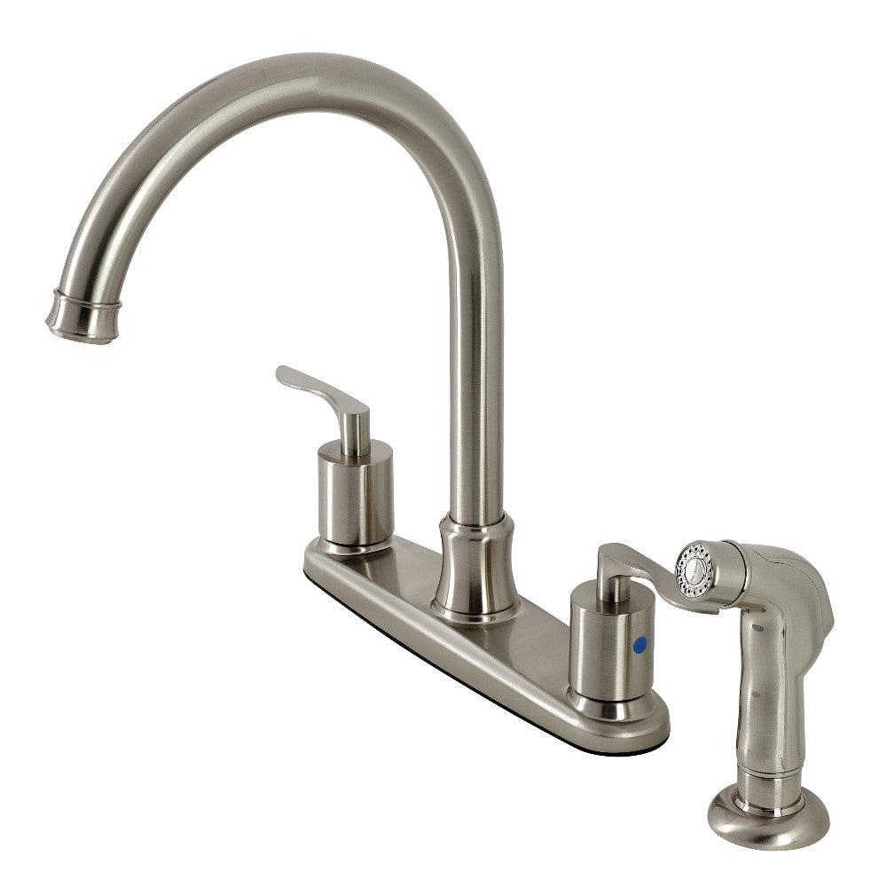 Kingston Brass FB7798SVLSP Serena Centerset Kitchen Faucet with Plastic Sprayer - Modern Stainless Steel Pull-Down Faucet for Sink, Easy Install & Durable Design - Perfect for Home Kitchen, Restaurant, or Commercial Use