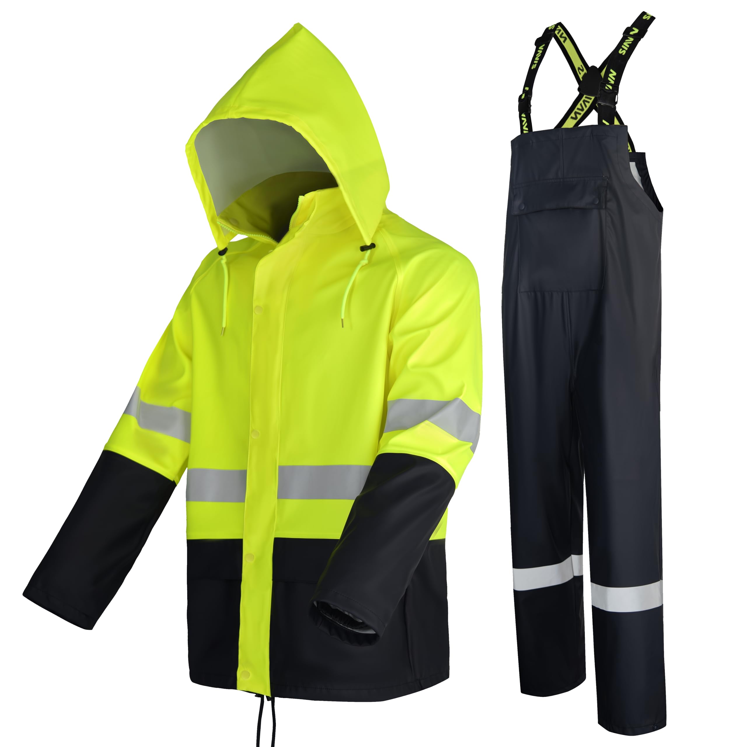 Men's Waterproof Rain Suit Set - Heavy Duty Workwear Jacket & Bib Overalls for Construction, Fishing & Outdoor Work | All-Weather Protection & Comfort