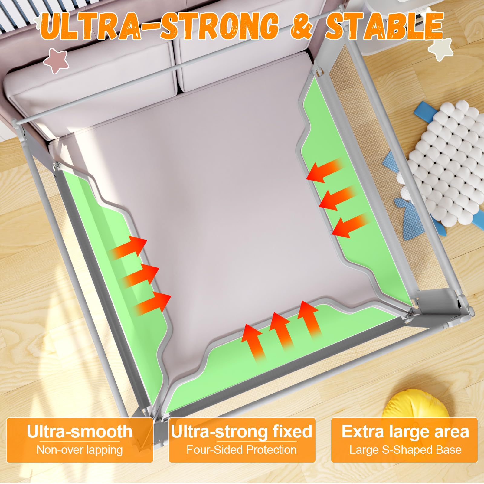 **3-Pack Extra Wide Baby Bed Rails for Toddlers - Adjustable Height Safety Guardrail for King Size Beds, Reinforced S-Design (78.7