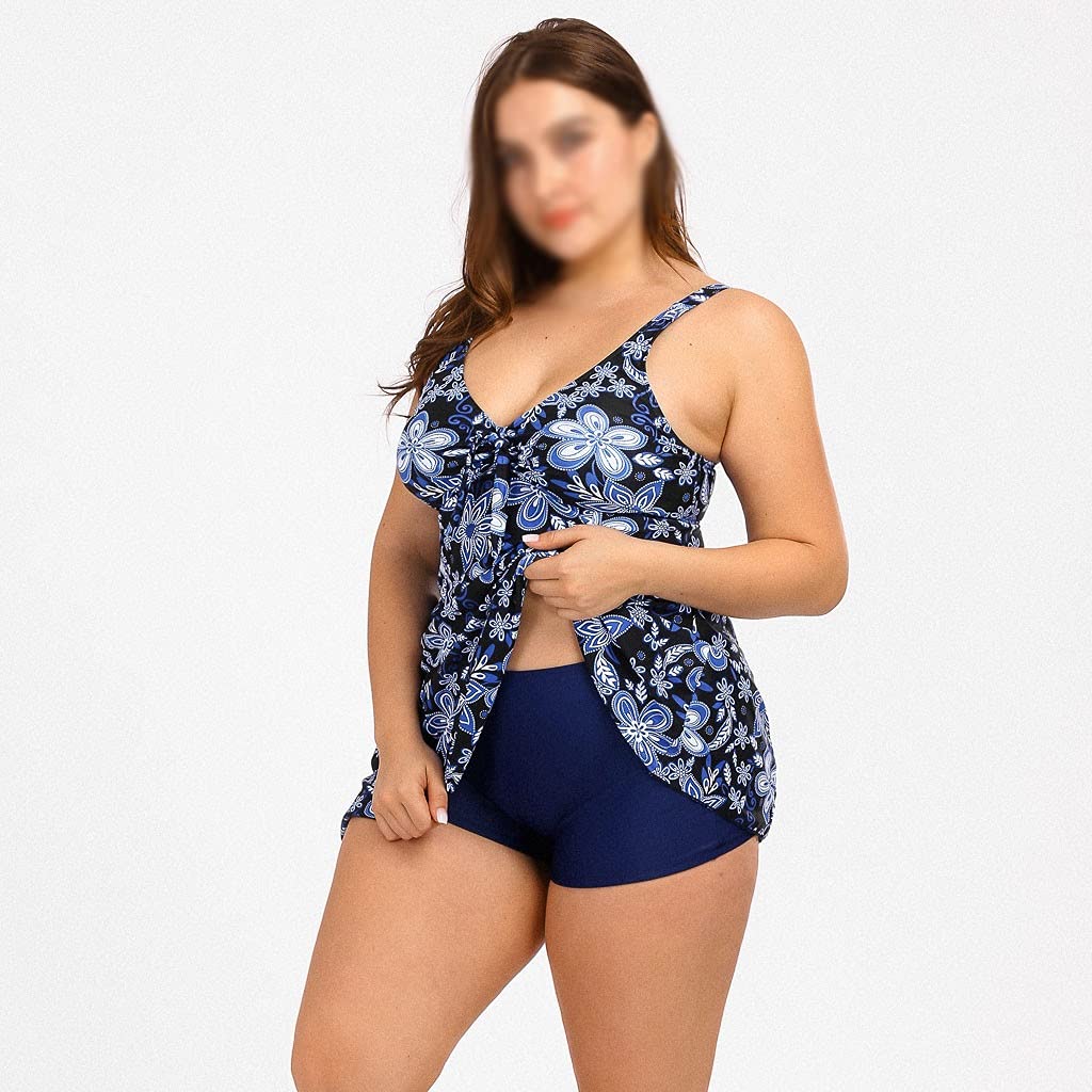 Vintage One Piece Swimsuit for Women - Sexy Boho Print Tankini Set Two Piece Swimwear Plus Size XXXX-Large (Blue) | Beach Vacation, Pool Party, Summer Getaway