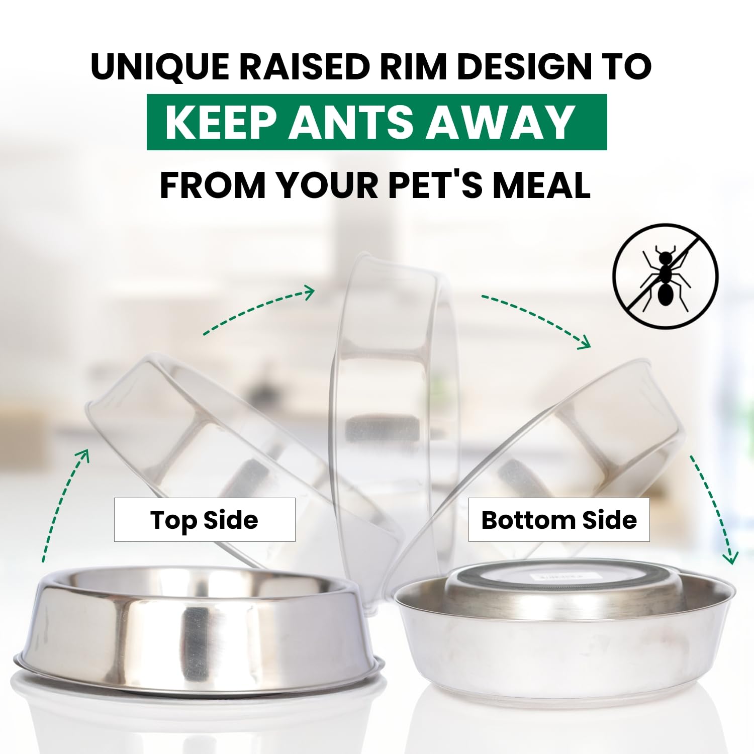 Stainless Steel Non-Slip Pet Bowl for Dogs & Cats - Raised Rim, Dishwasher Safe Dog & Cat Food & Water Bowl - 24oz - Perfect for Home, Travel & Outdoor Use