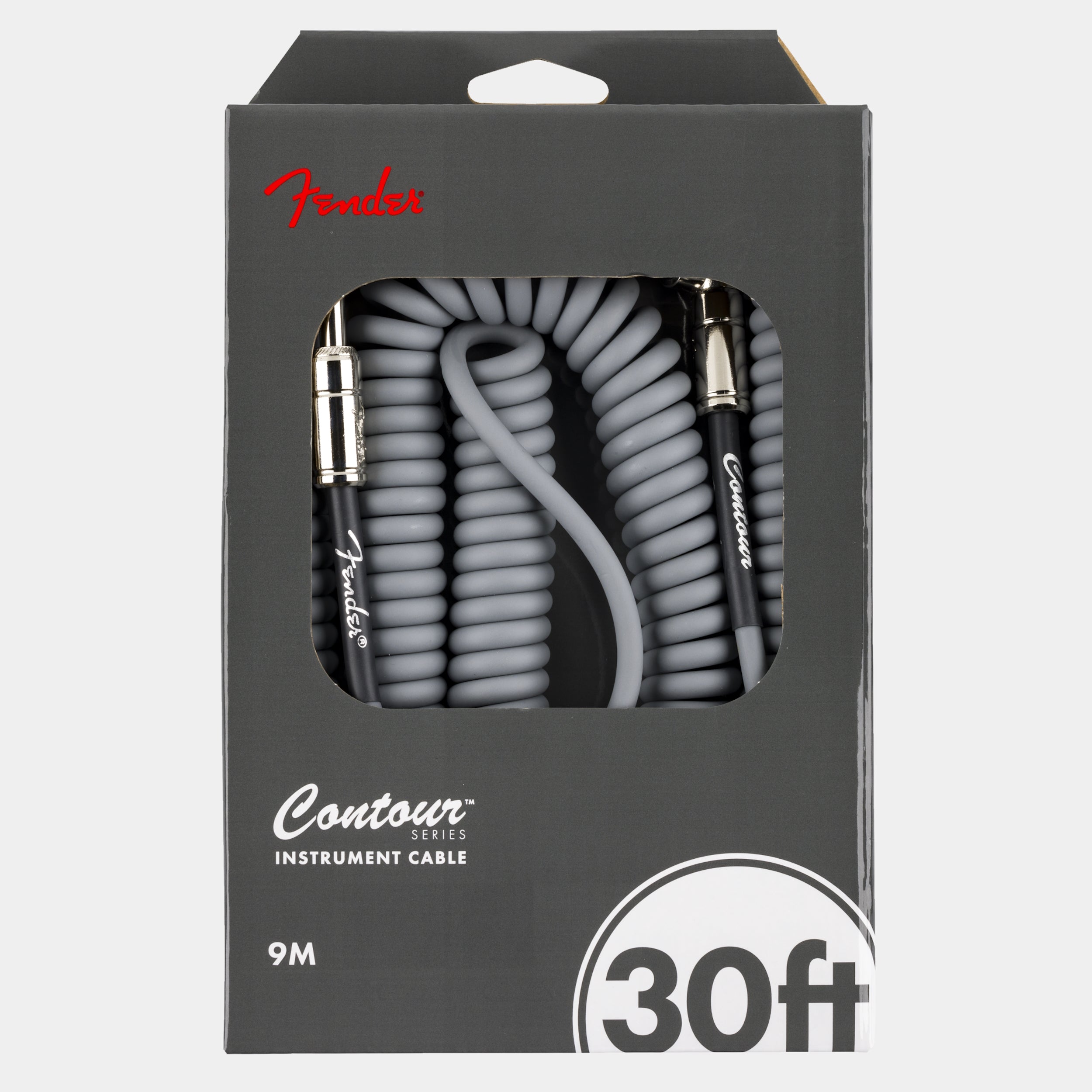 Fender Contour 30' Coiled Instrument Cable - Inca Silver | Professional Guitar & Bass Cable for Live Performance & Studio Recording