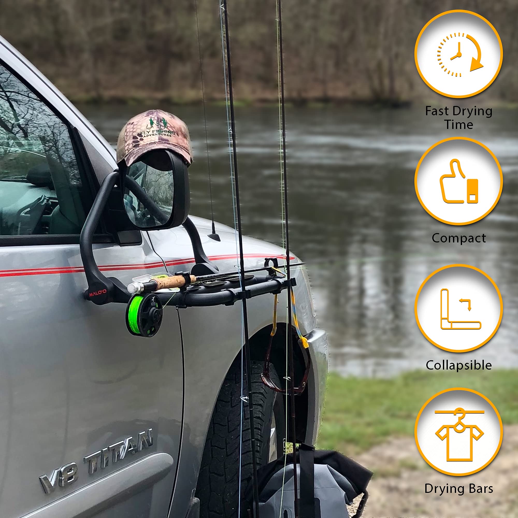 Malo'o Heavy Duty Fishing Rod and Gun Rack - Secure Storage for Truck, SUV, Wall - Anti-Slip Design with Tackle Tray Included - Perfect for Outdoor Adventures, Hunting Trips & Garage Organization