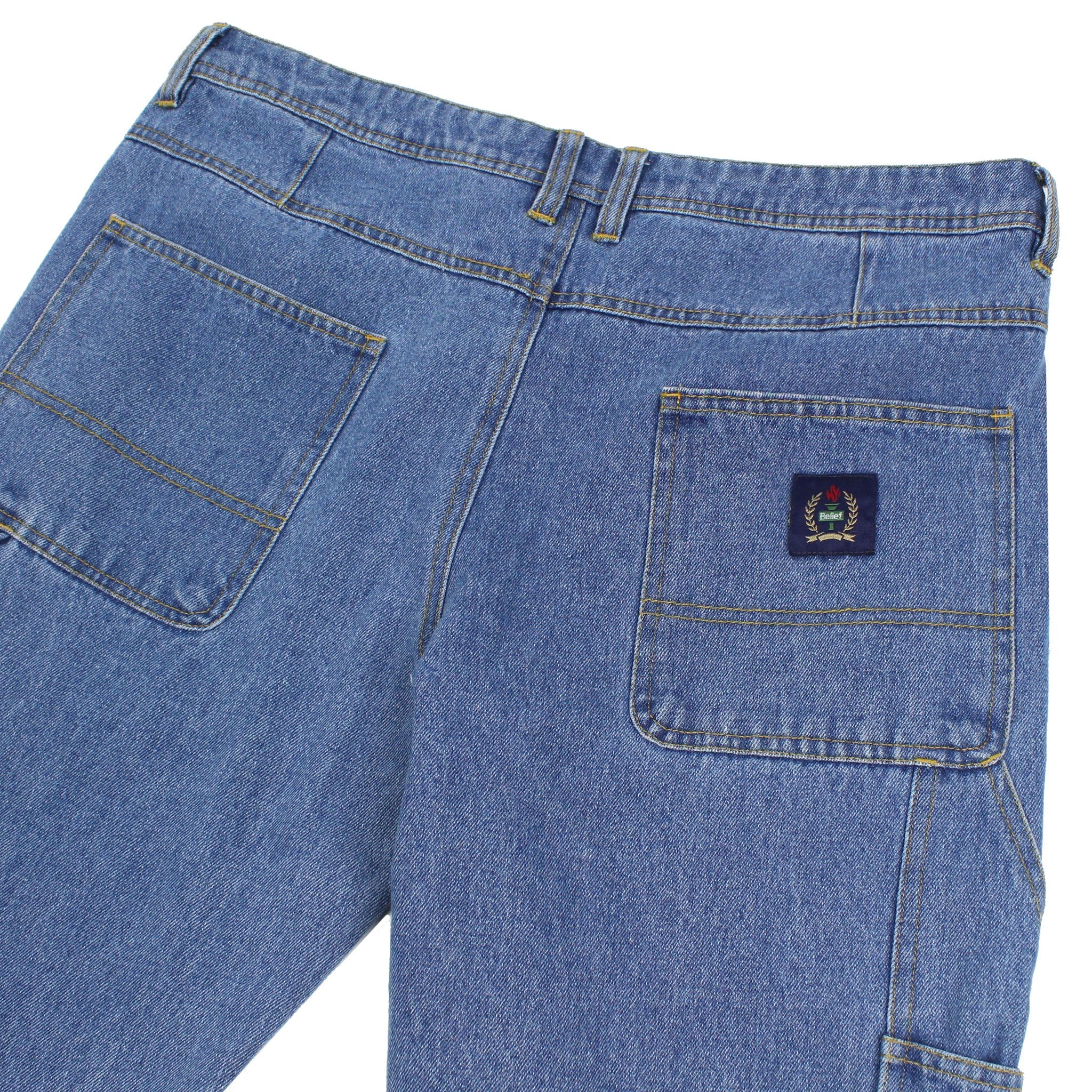 Belief NYC Denim Carpenter Pants - Medium Blue Wash | Durable Workwear for Men & Women | Perfect for Construction, DIY Projects & Casual Wear