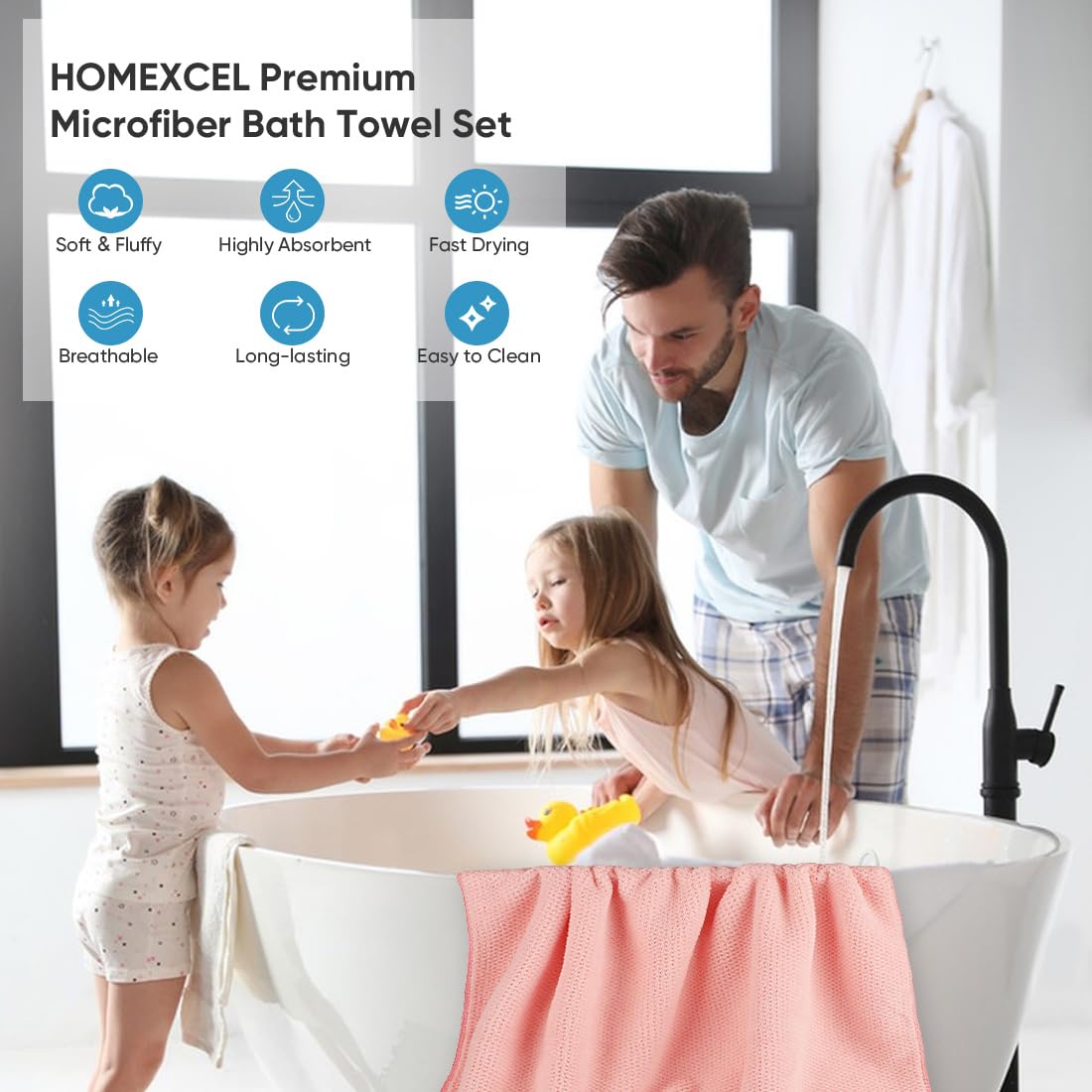 Premium 4-Pack Microfiber Bath Towels 30x60 Inches - Ultra Soft, Highly Absorbent & Quick Dry Bathroom Towels for Shower, Pool, Beach, Swimming & Yoga | Perfect for Spa Days, Gym Sessions & Luxury Home Use