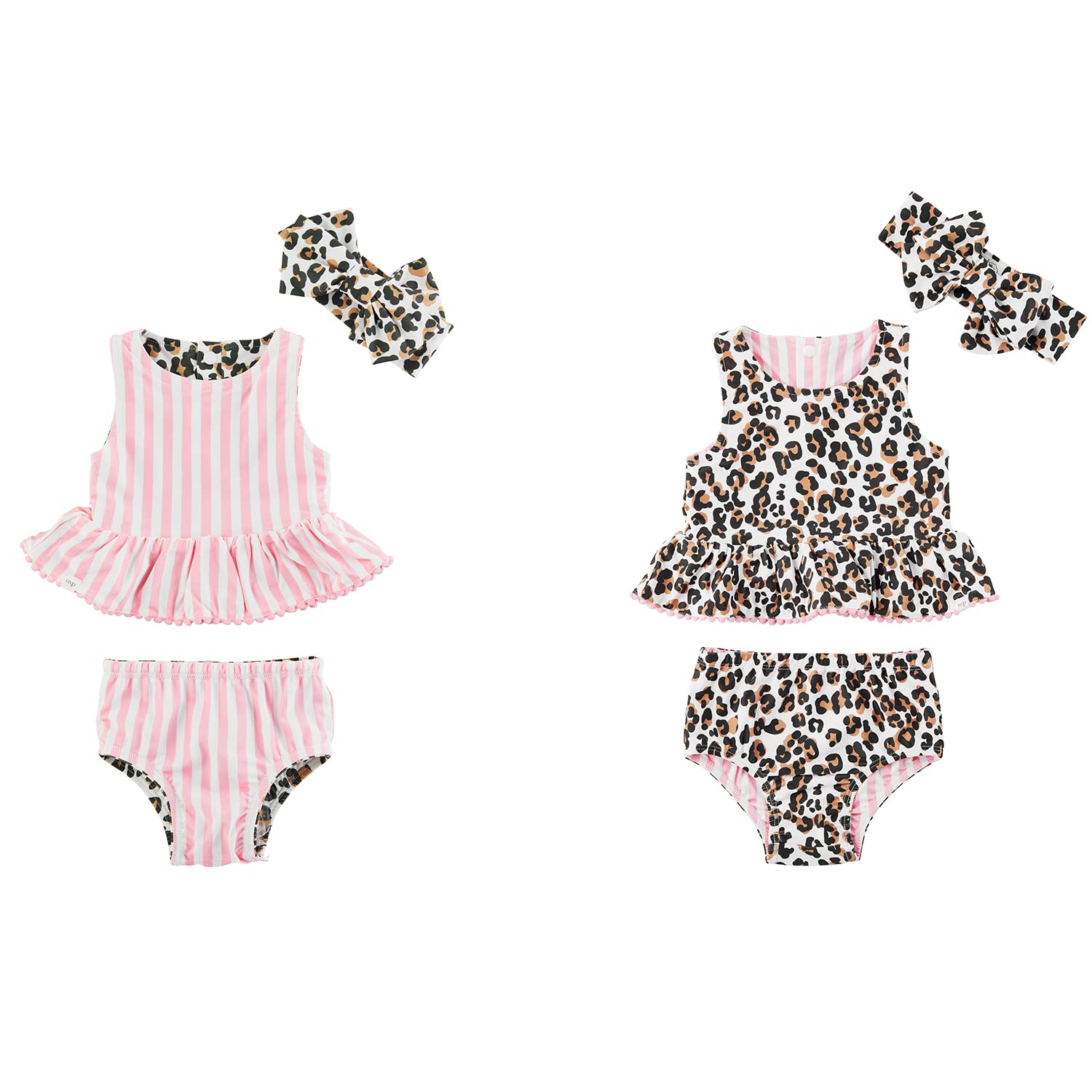 Mud Pie Girls Reversible Swimsuit & Headband Set - 2-in-1 Swimwear for Toddler Girls | UV Protection & Quick Dry | Perfect for Beach, Pool & Summer Vacations