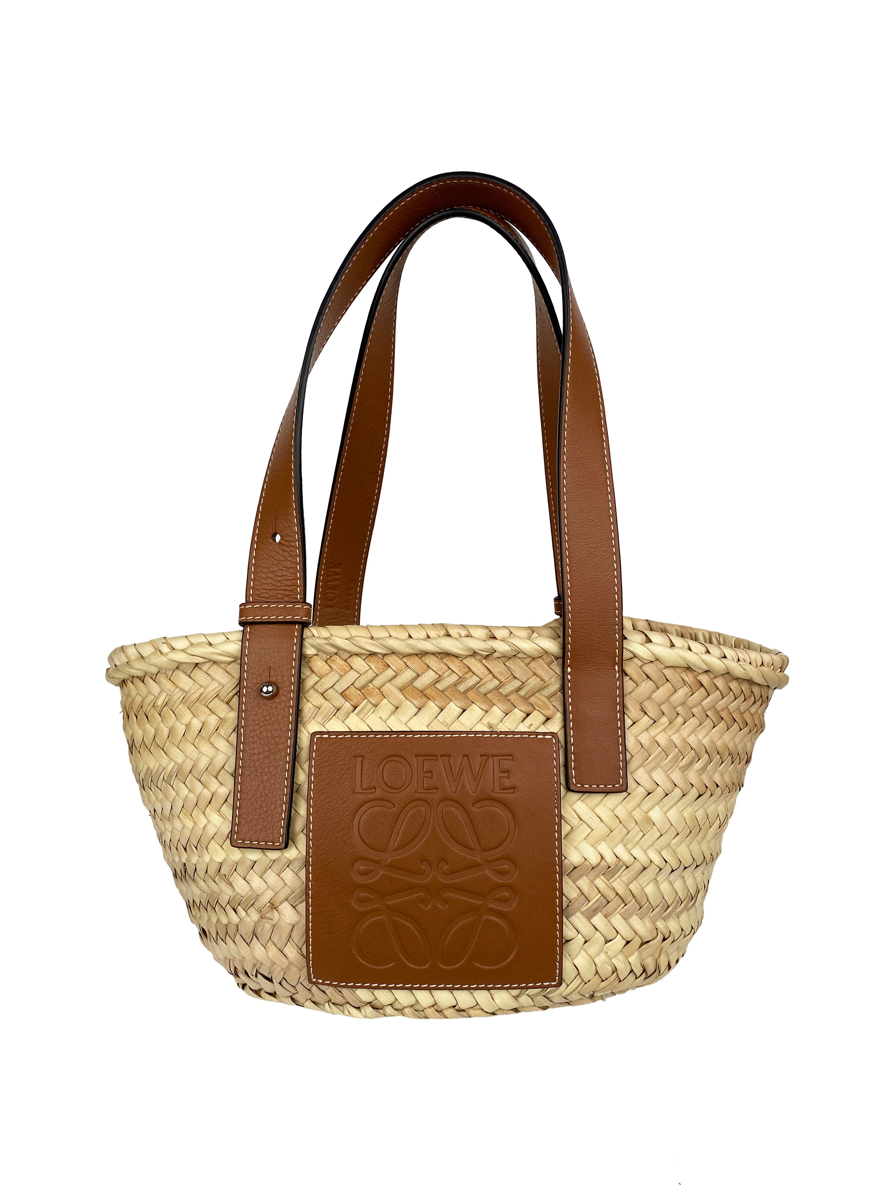 Loewe Tan Small Raffia Tote Bag for Women - Stylish Straw Handbag for Beach, Summer & Travel | Lightweight & Durable Woven Purse