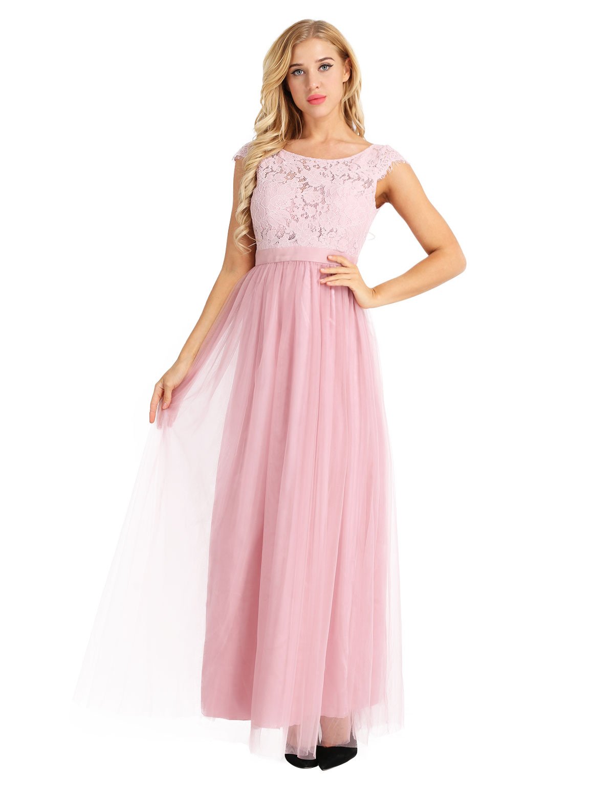 Freebily Women's Floral Lace Tulle Bridesmaid Dress - Elegant Wedding Formal Gown for Prom, Evening Party & Special Occasions | Perfect for Bridesmaids, Formal Events & Black Tie Gatherings